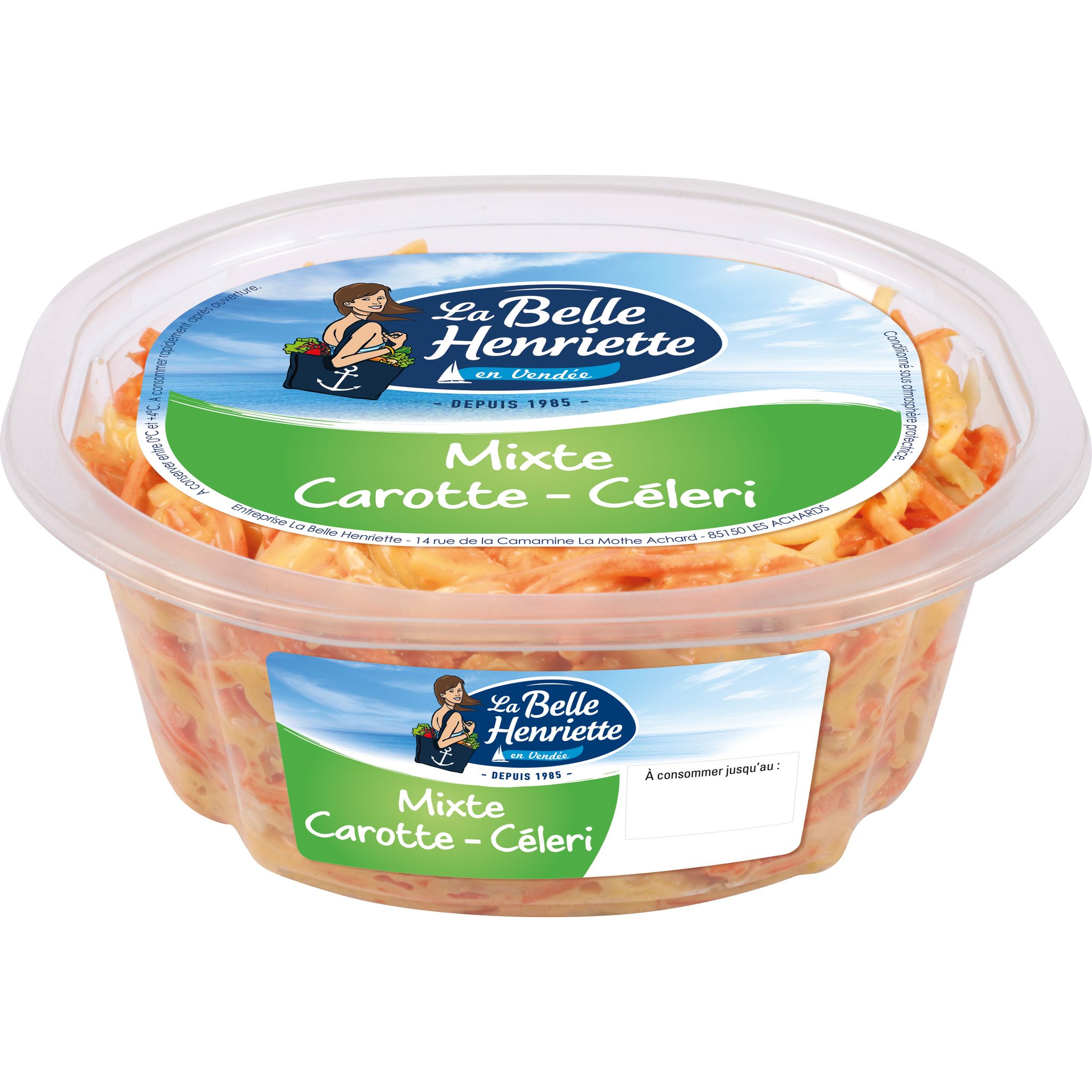 Voir la diapositive 2 : LA BELLE HENRIETTE Salade mixte de carotte et céleri râpés assaisonnés 300g