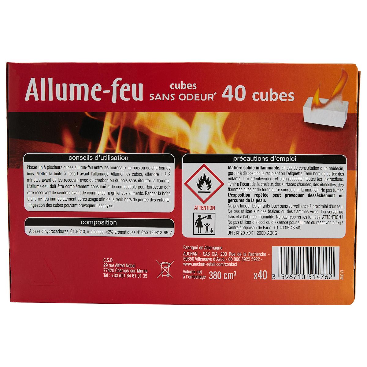 AUCHAN Allume-feux cubes sans odeur x40