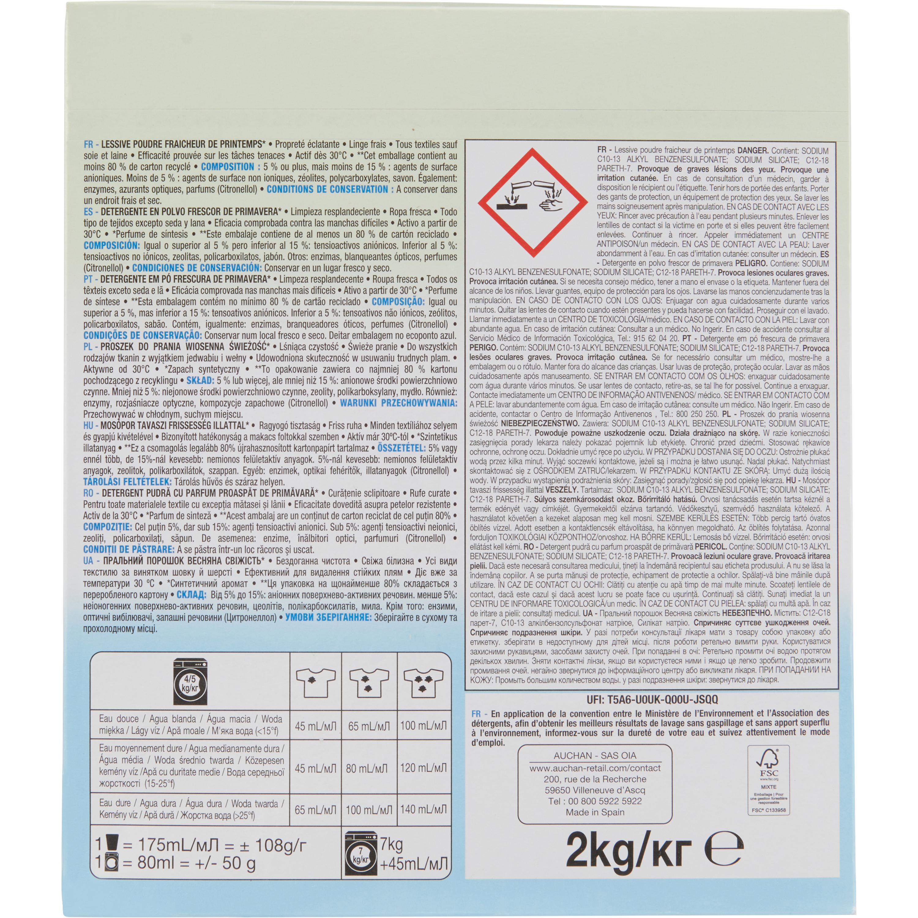 Voir la diapositive 2 : AUCHAN Lessive poudre fraîcheur 40 lavages 2kg