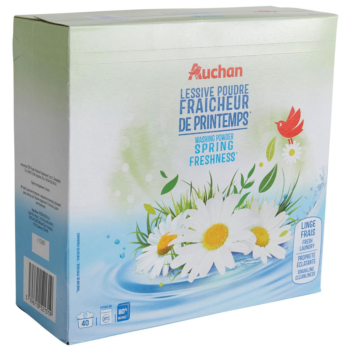 AUCHAN Lessive poudre Fraicheur 40 lavages 2kg