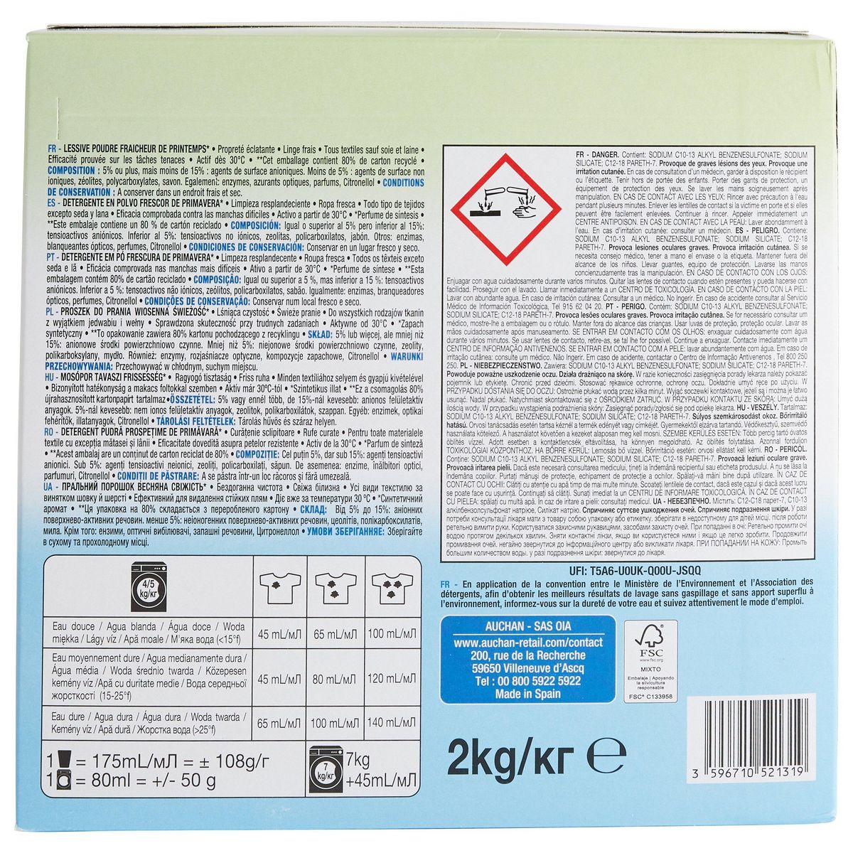 AUCHAN Lessive poudre Fraicheur 40 lavages 2kg