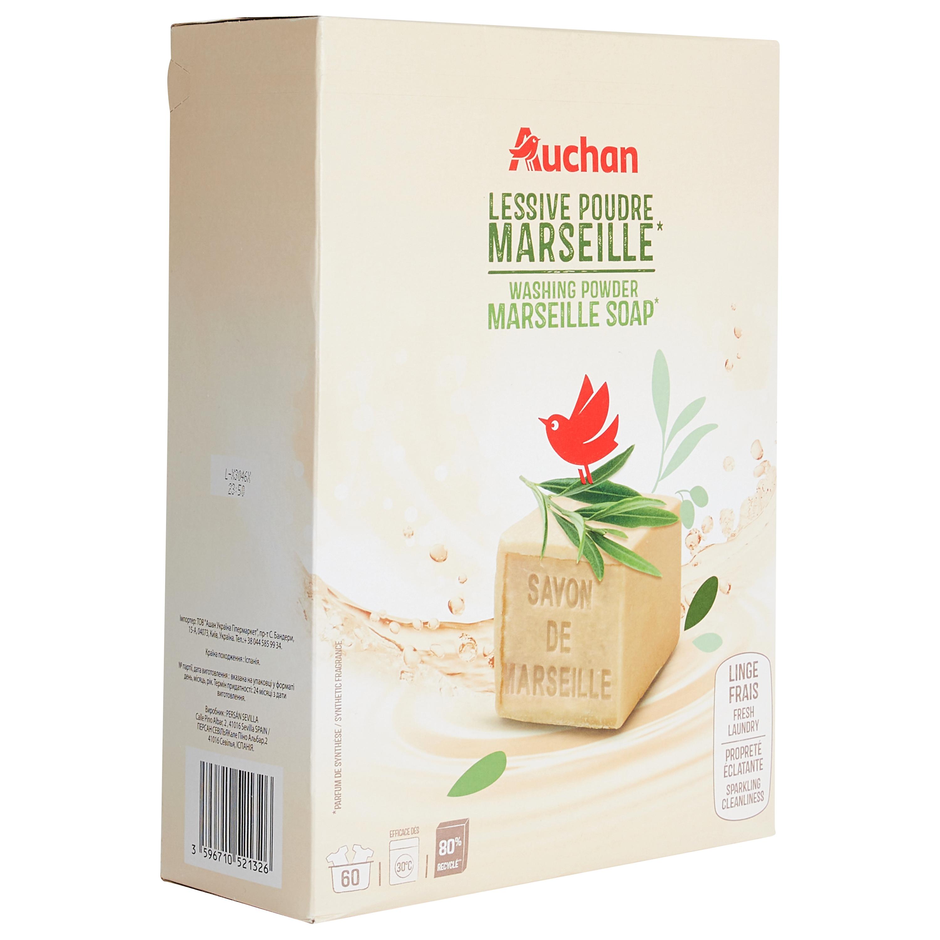 Voir la diapositive 4 : AUCHAN Lessive poudre Savon de Marseille 60 lavages 3kg
