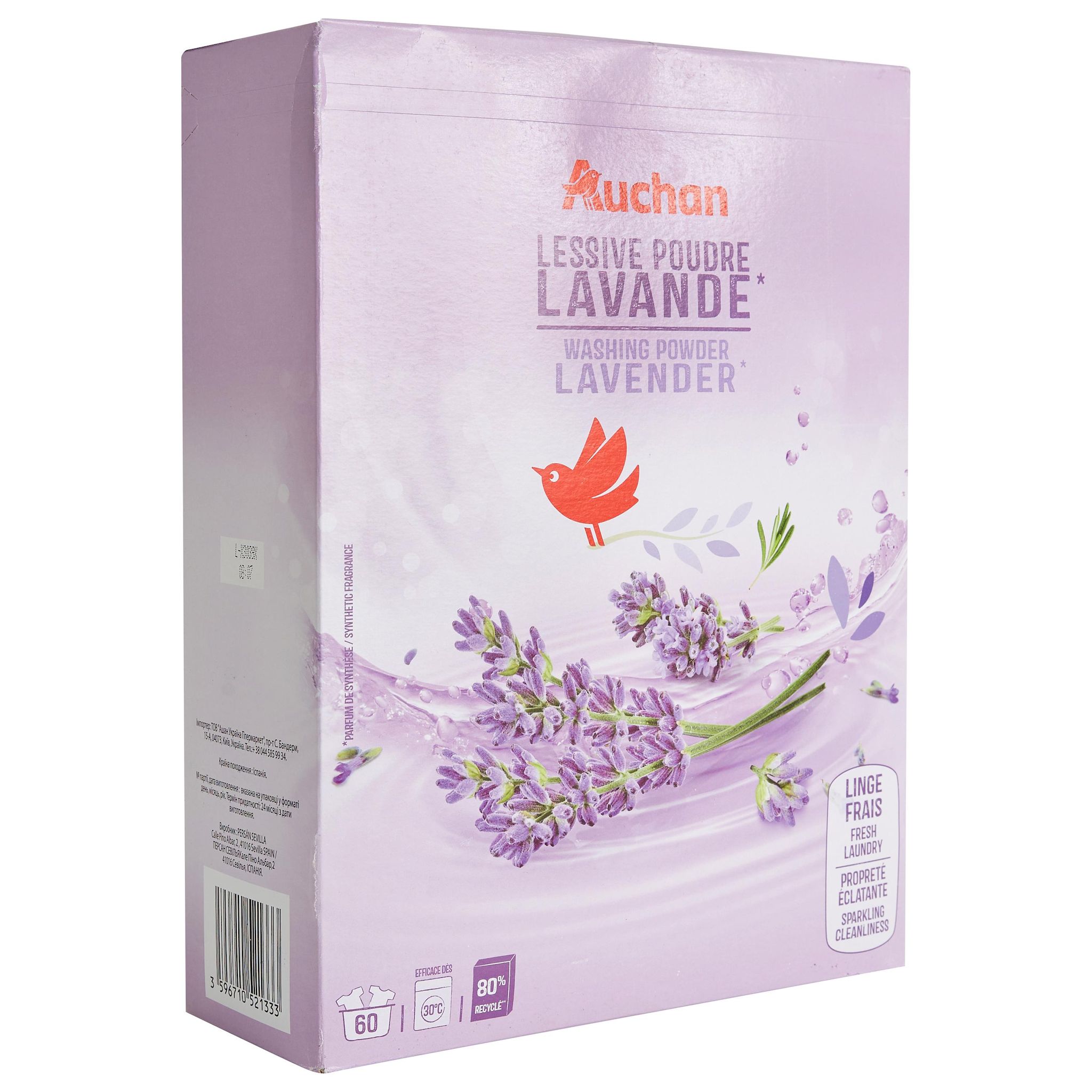 Voir la diapositive 3 : AUCHAN Lessive poudre Lavande 60 lavages 3kg