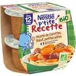 NESTLE P'tite recette bol mijoté de carottes boeuf petites pâtes bio dès 12 mois 2x190g