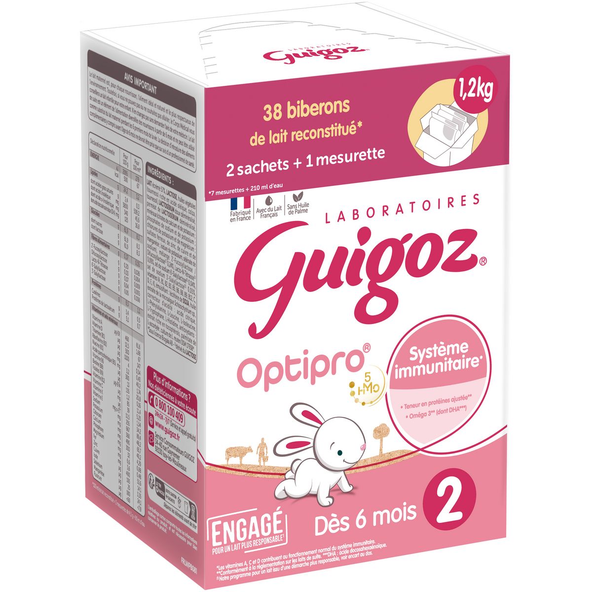 GUIGOZ Optipro 2 lait 2ème âge en poudre dès 6 mois 2x600g