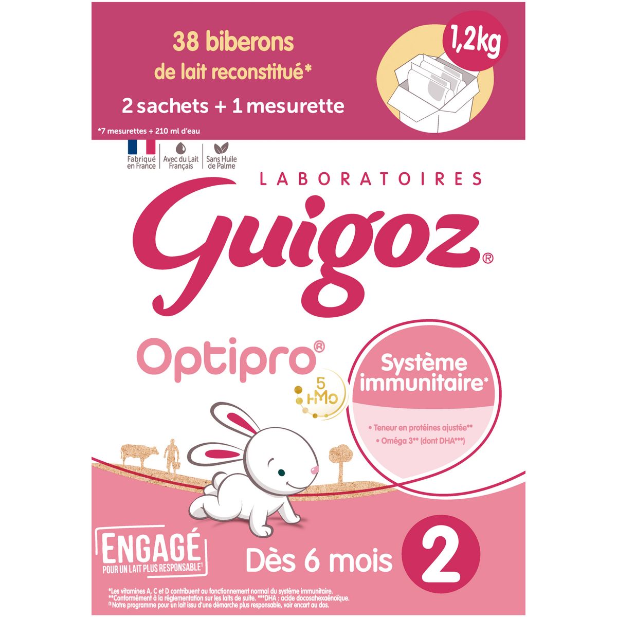 GUIGOZ Optipro 2 lait 2ème âge en poudre dès 6 mois 2x600g