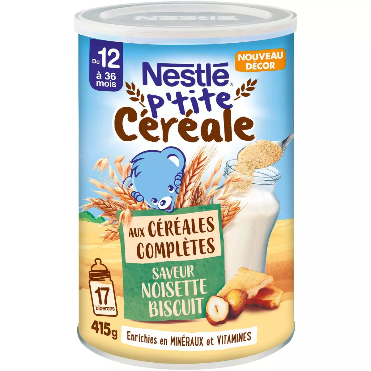 NESTLE P'tite Céréale aux céréales complètes noisette biscuit en poudre dès 12 mois 415g