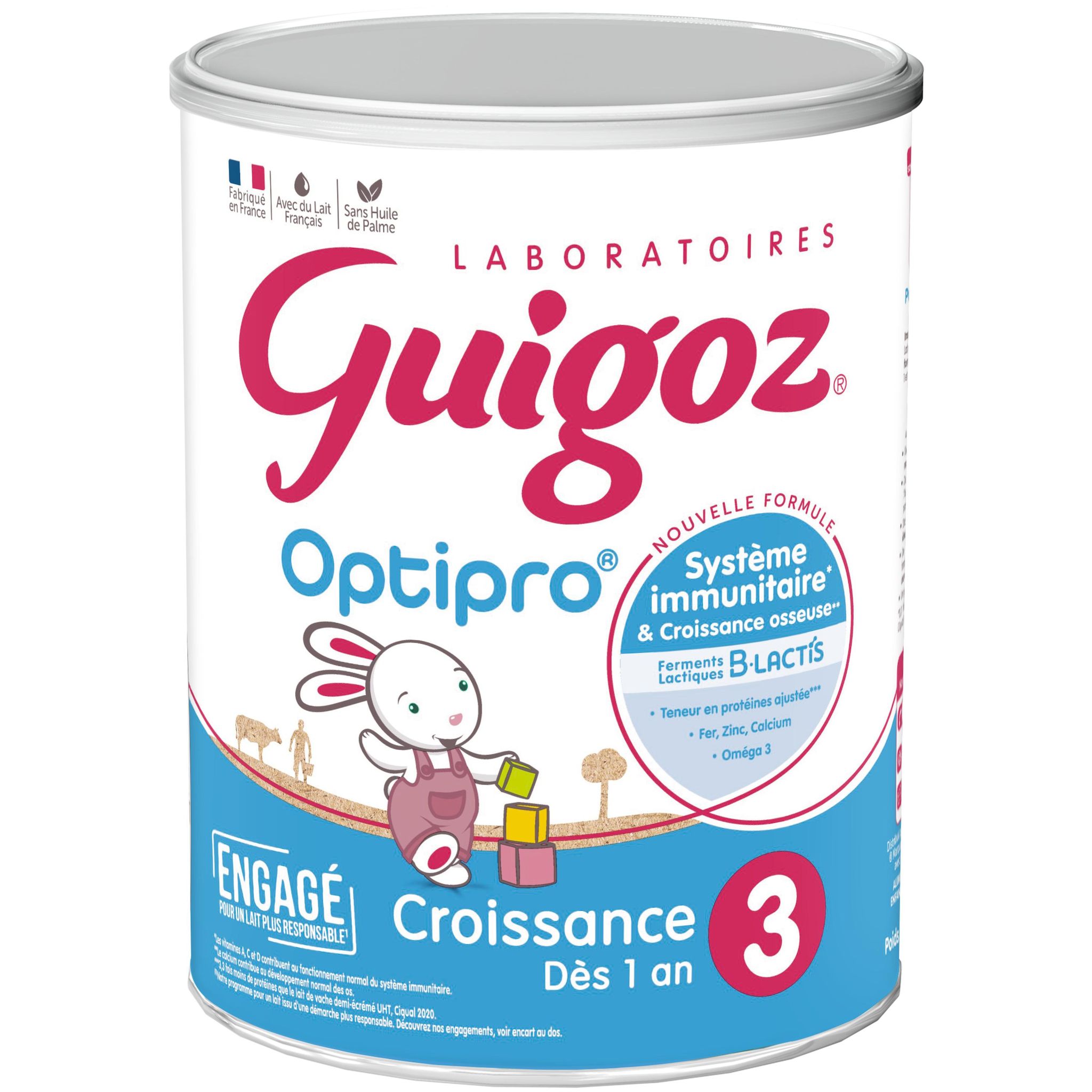 Voir la diapositive 2 : GUIGOZ Optipro 3 lait de croissance en poudre dès 12 mois 830g