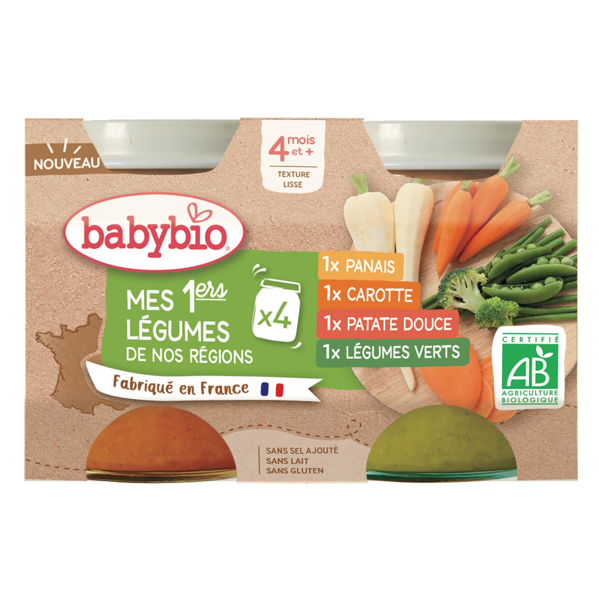 Voir la diapositive 2 : BABYBIO Petit pot mes 1ers légumes de nos régions multipack bio dès 4 mois 4x130g