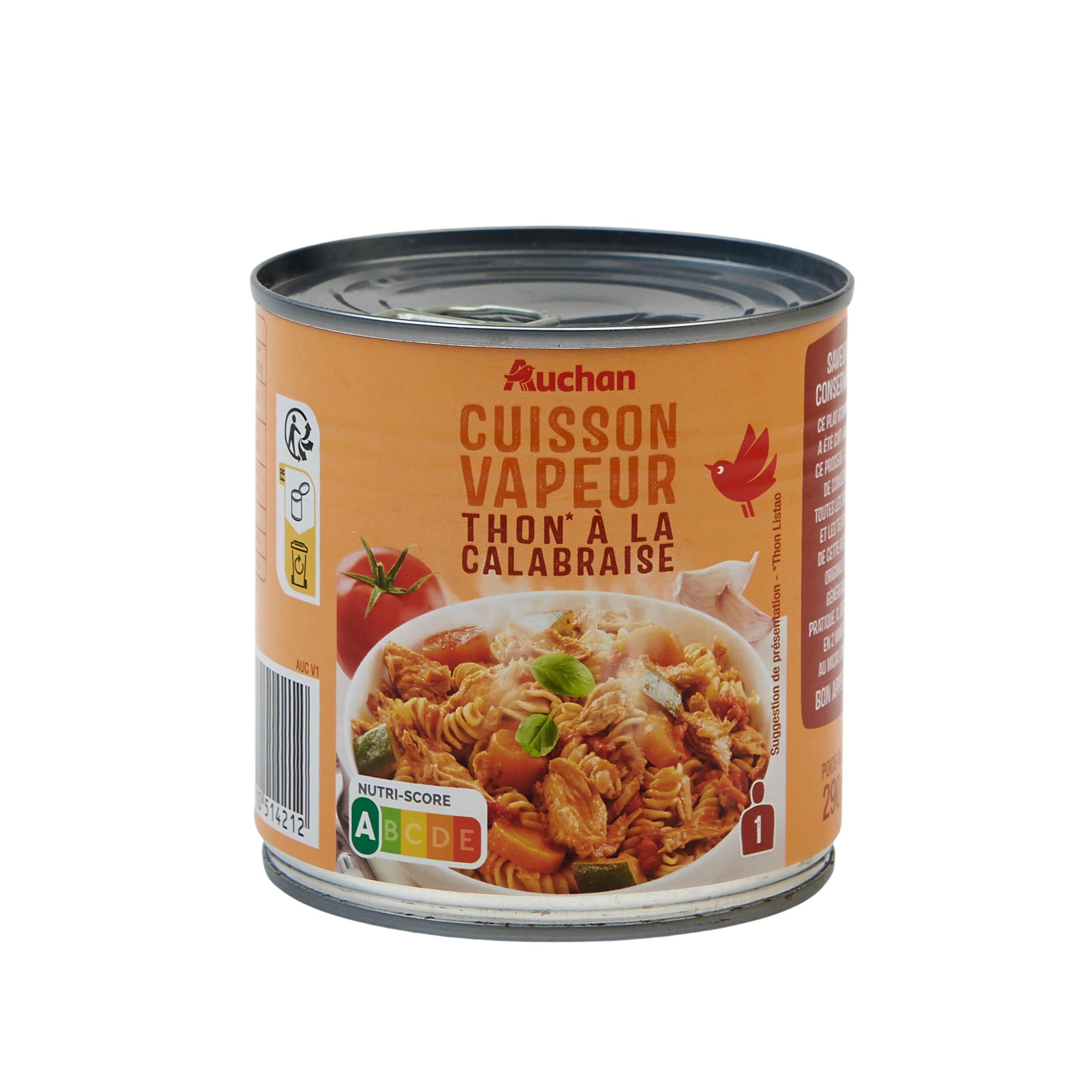 Voir la diapositive 2 : AUCHAN Thon à la calabraise cuisson vapeur 1 personne 290g