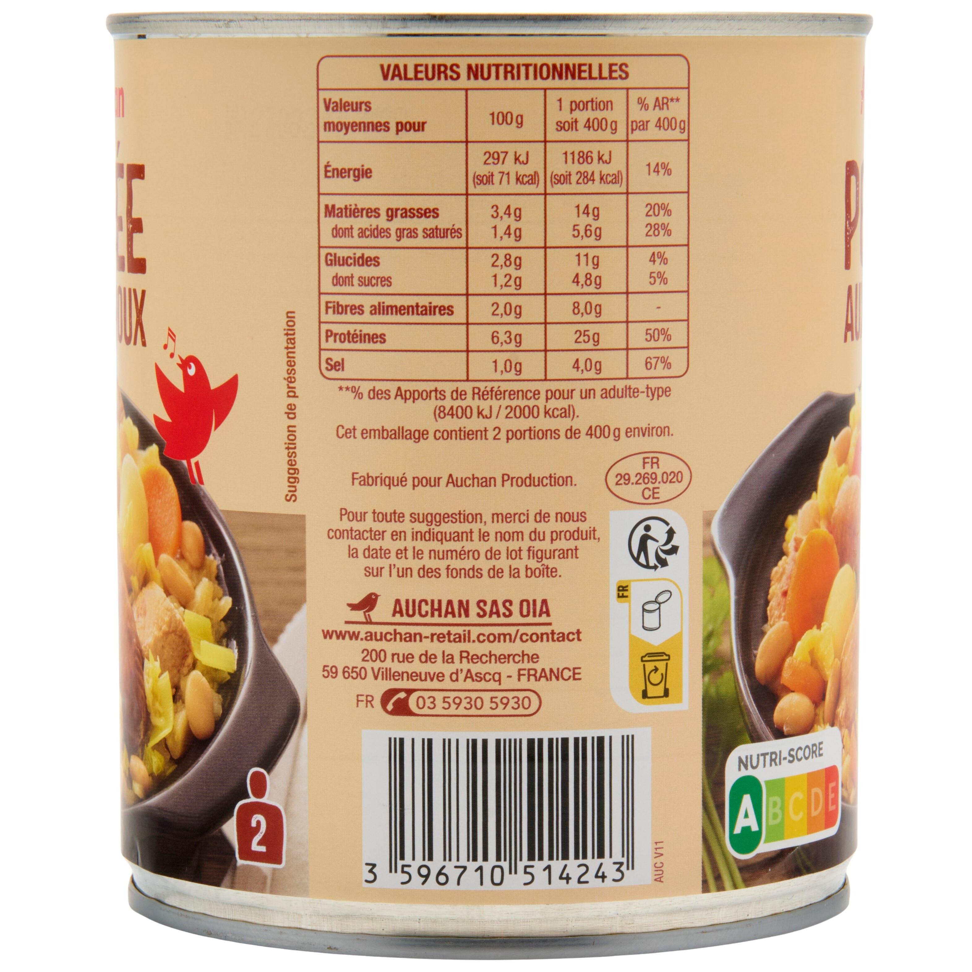 Voir la diapositive 3 : AUCHAN Potée aux choux 2 portions 840g