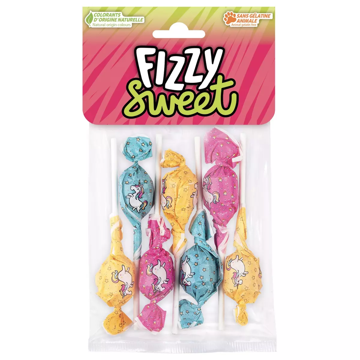 FIZZY Sweet sucettes licornes 7 sucettes 70g