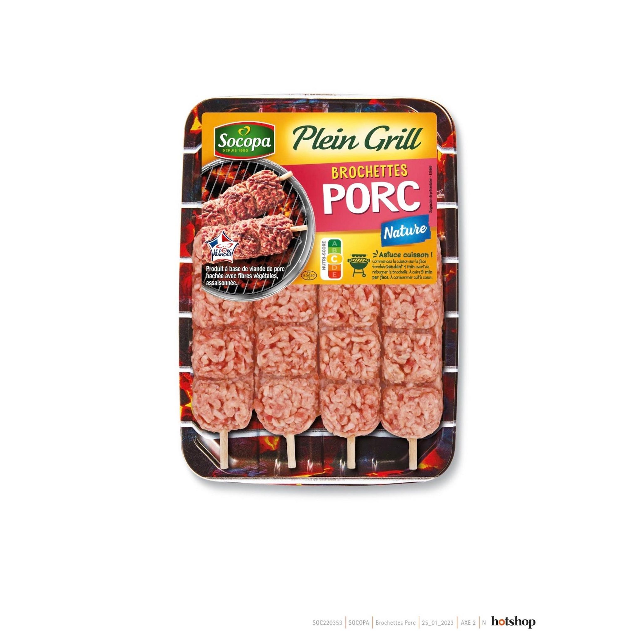 SOCOPA Plein grill brochette de porc nature 4 pièces 360g