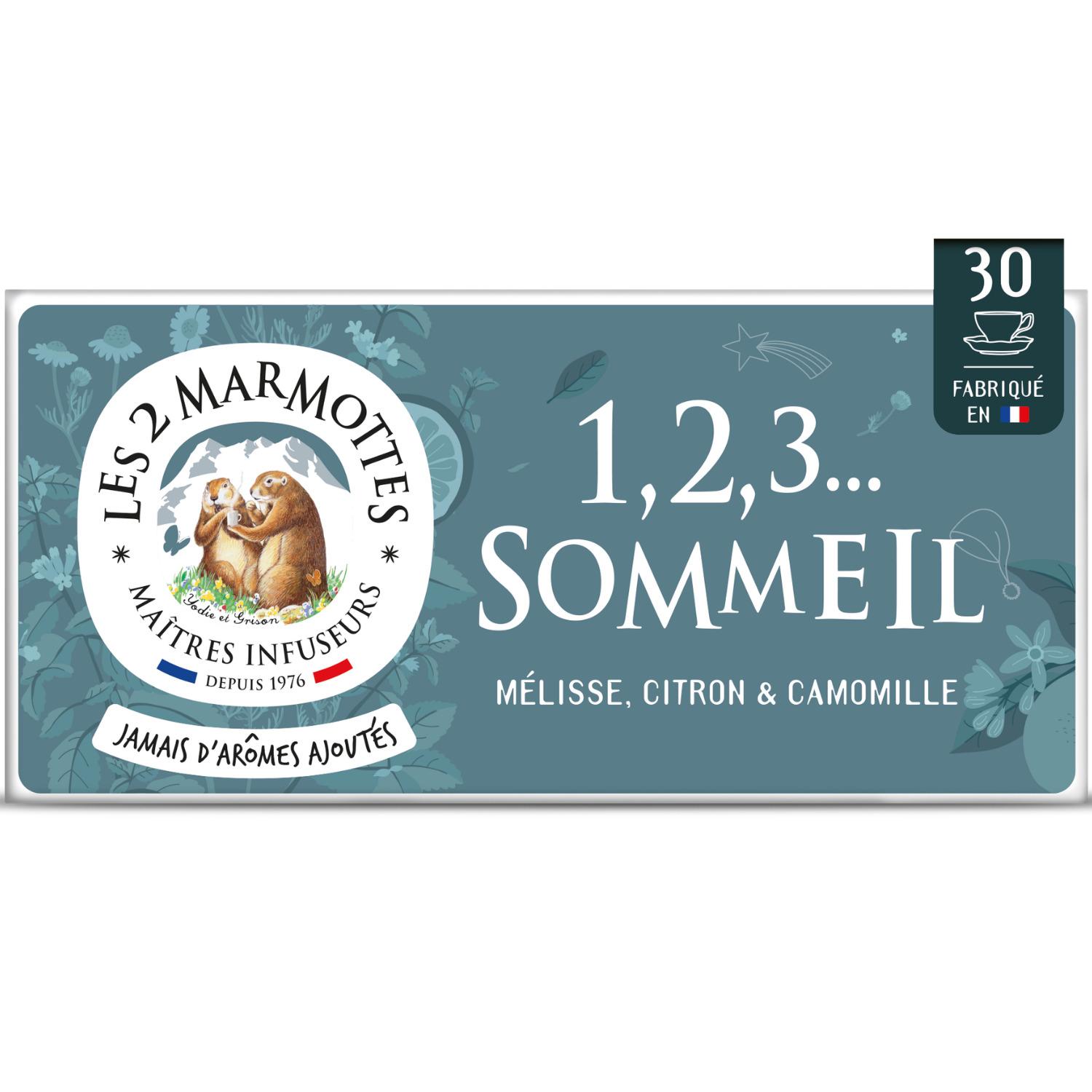Voir la diapositive 2 : LES 2 MARMOTTES Infusions à la mélisse, citron et camomille 30 sachets 36g
