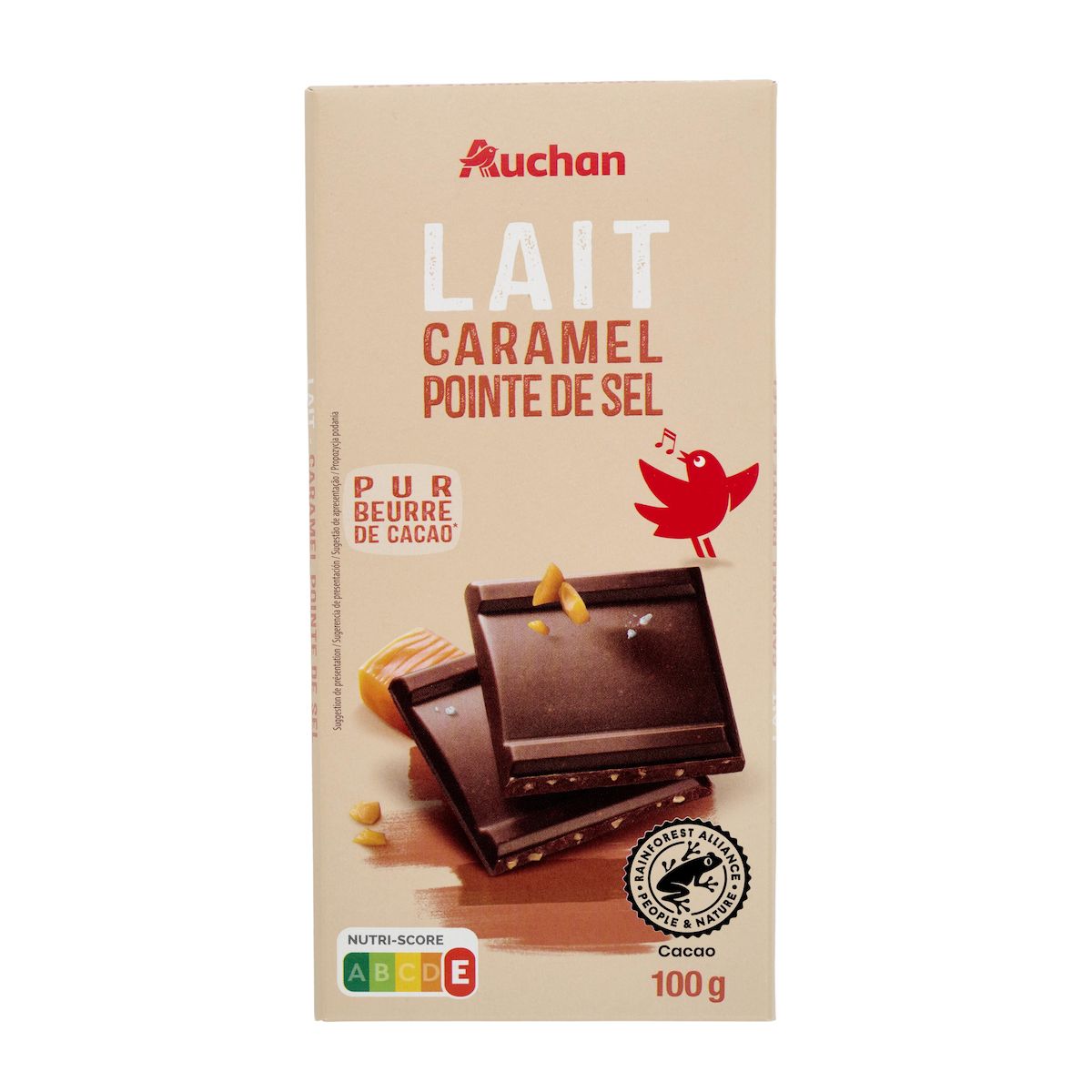 AUCHAN Tablette de chocolat au lait, caramel et pointe de sel 1 pièce 100g