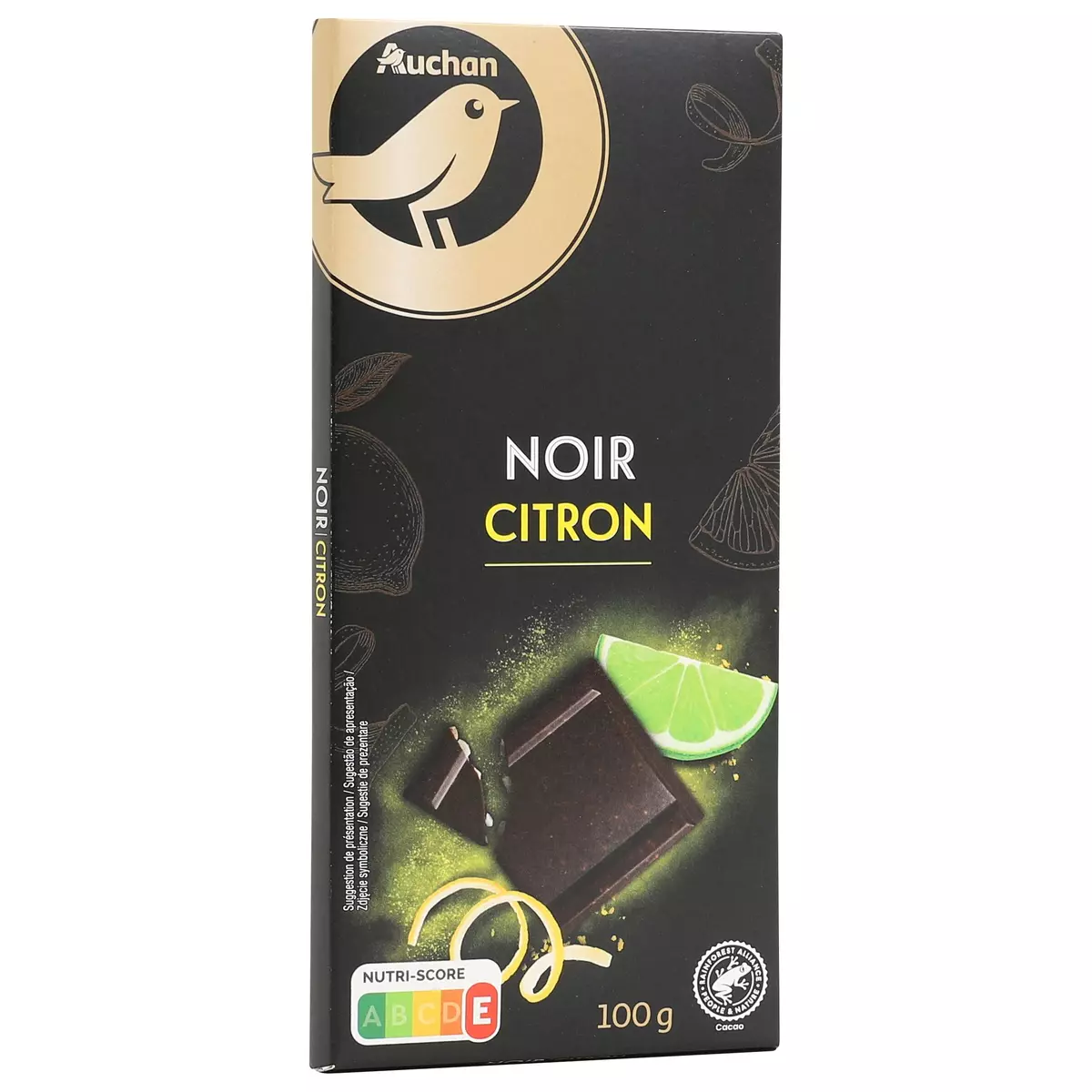 AUCHAN GOURMET Tablette de chocolat noir au citron 1 pièce 100g