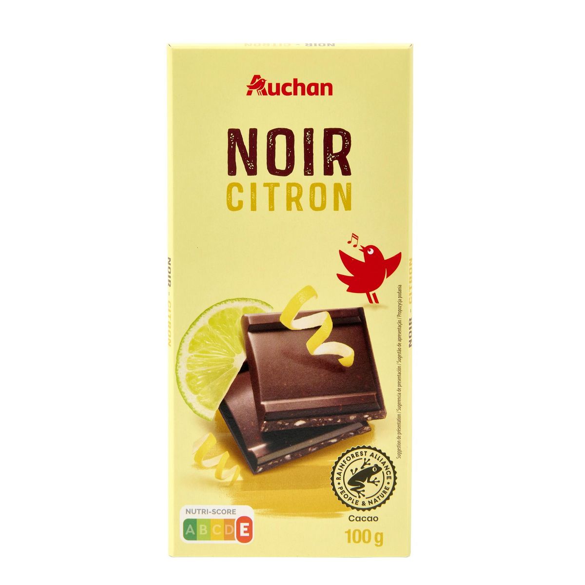 AUCHAN Tablette de chocolat noir au citron 1 pièce 100g