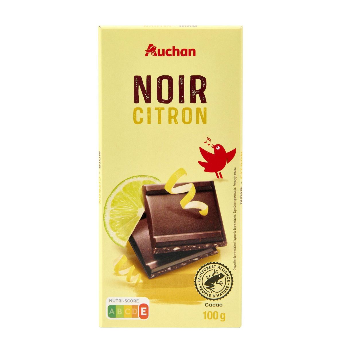 AUCHAN Tablette de chocolat noir au citron 1 pièce 100g
