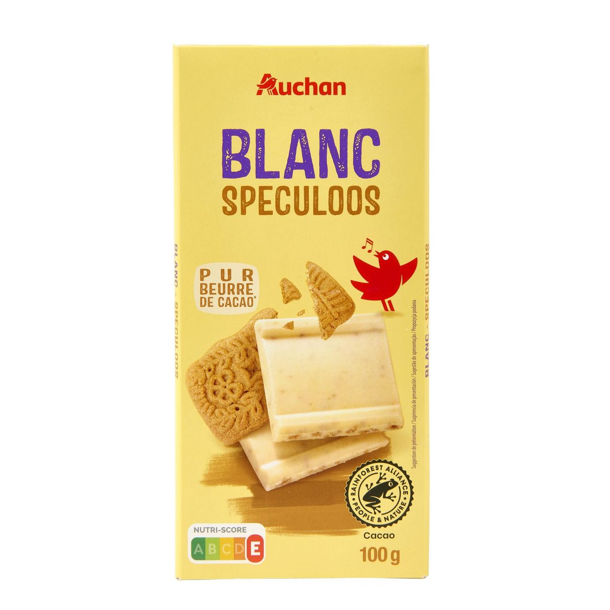 AUCHAN Tablette de chocolat blanc spéculoos 1 pièce 100g