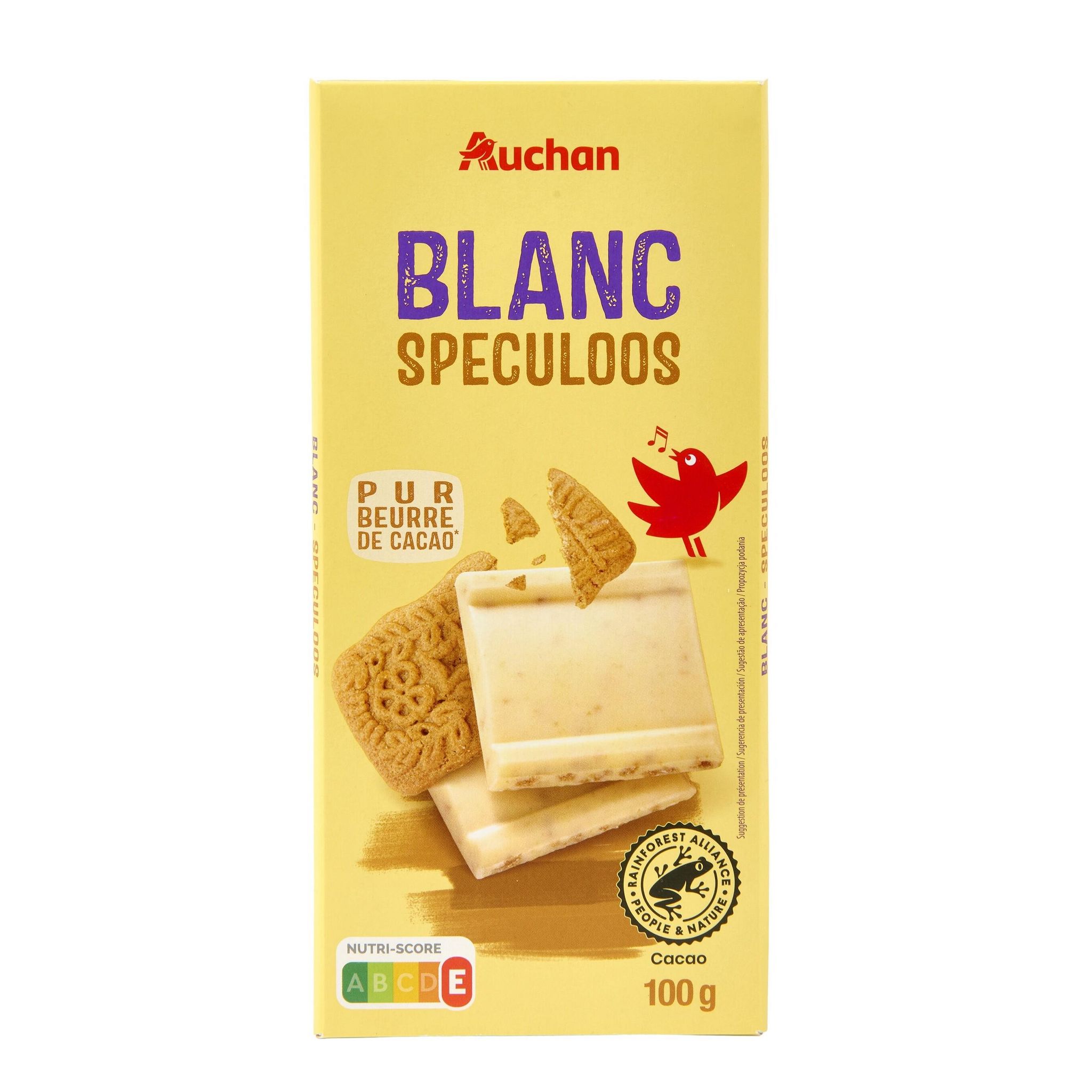 Voir la diapositive 2 : AUCHAN Tablette de chocolat blanc spéculoos 1 pièce 100g