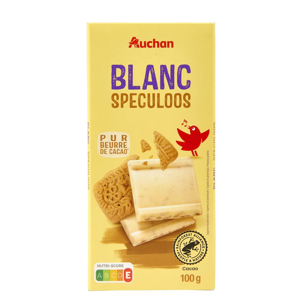 AUCHAN Tablette de chocolat blanc spéculoos 1 pièce 100g