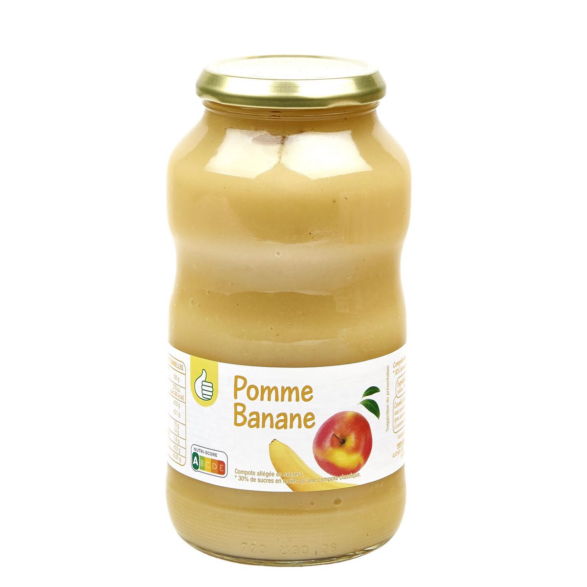POUCE Compote de pomme et banane allégée en sucre en bocal 720g