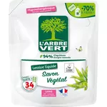 L'ARBRE VERT Recharge lessive liquide savon végétal hypoallergénique 34 lavages 1.53l