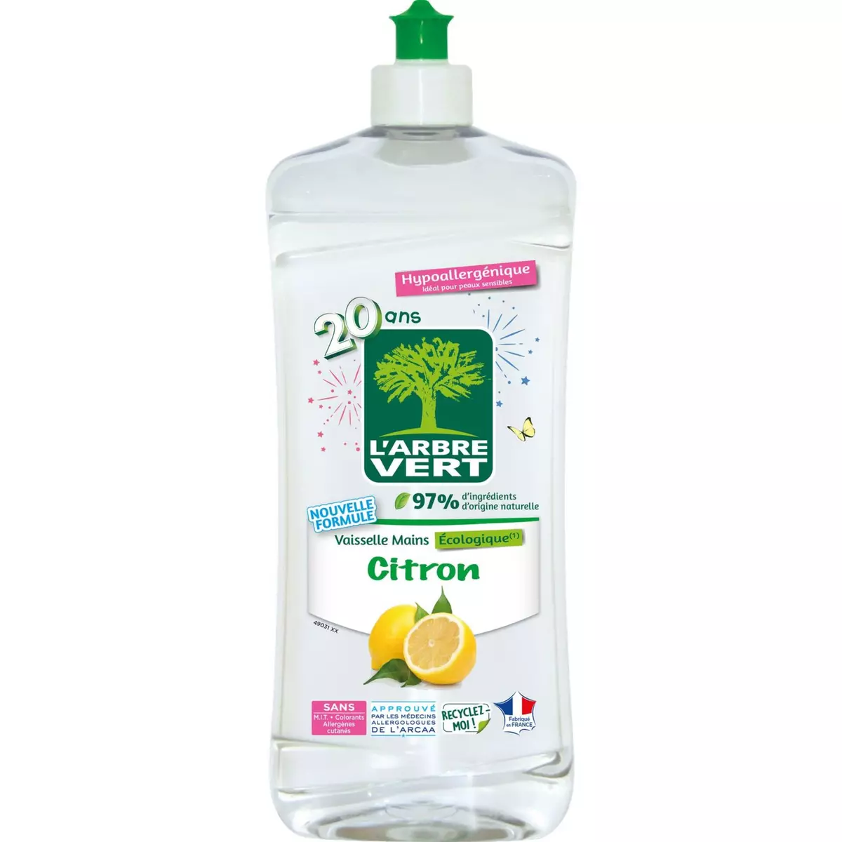 L'ARBRE VERT Liquide vaisselle mains citron 750ml