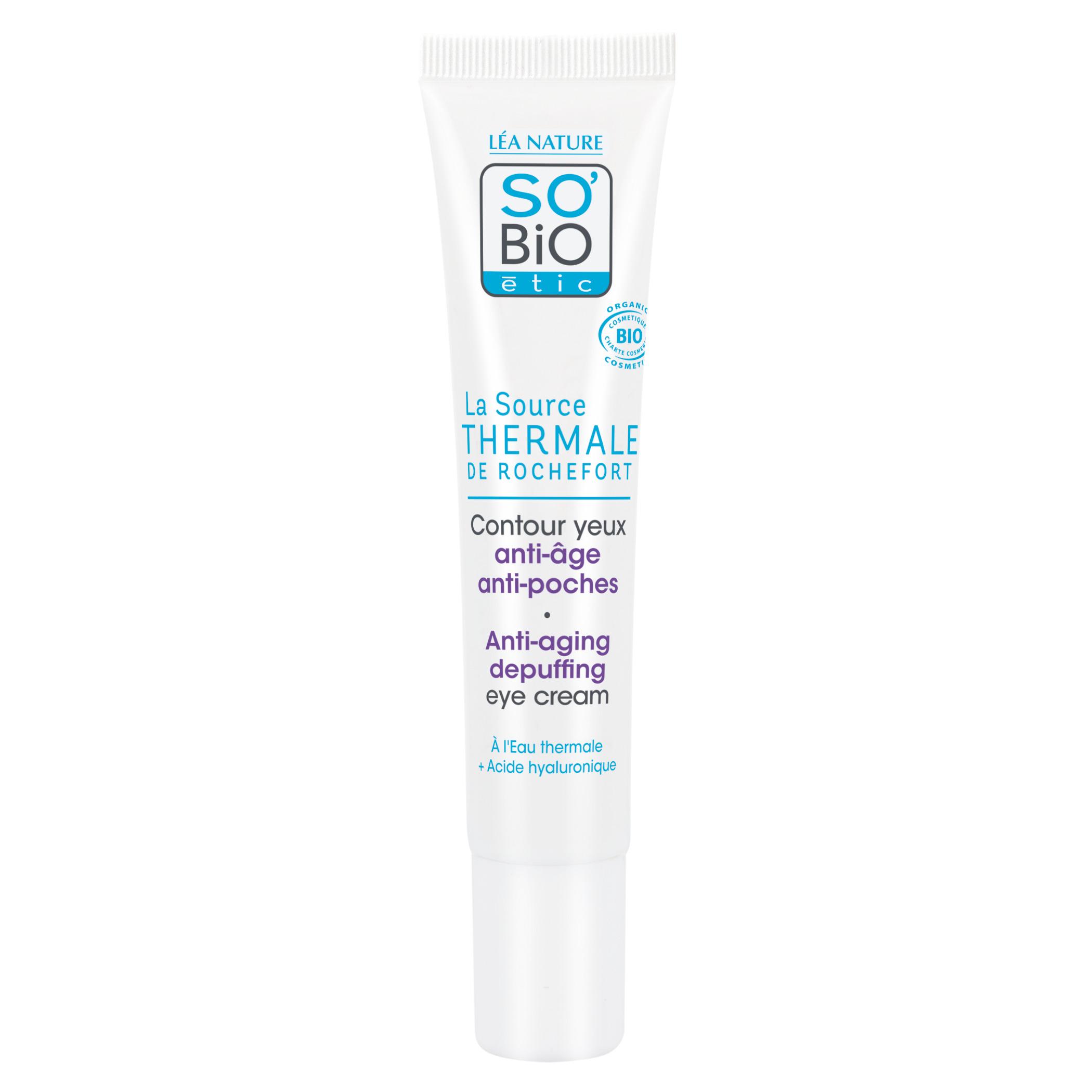 Voir la diapositive 2 : SO BIO ETIC Contour yeux anti-âge anti-poches bio à l'eau thermale et acide hyaluronique 15ml