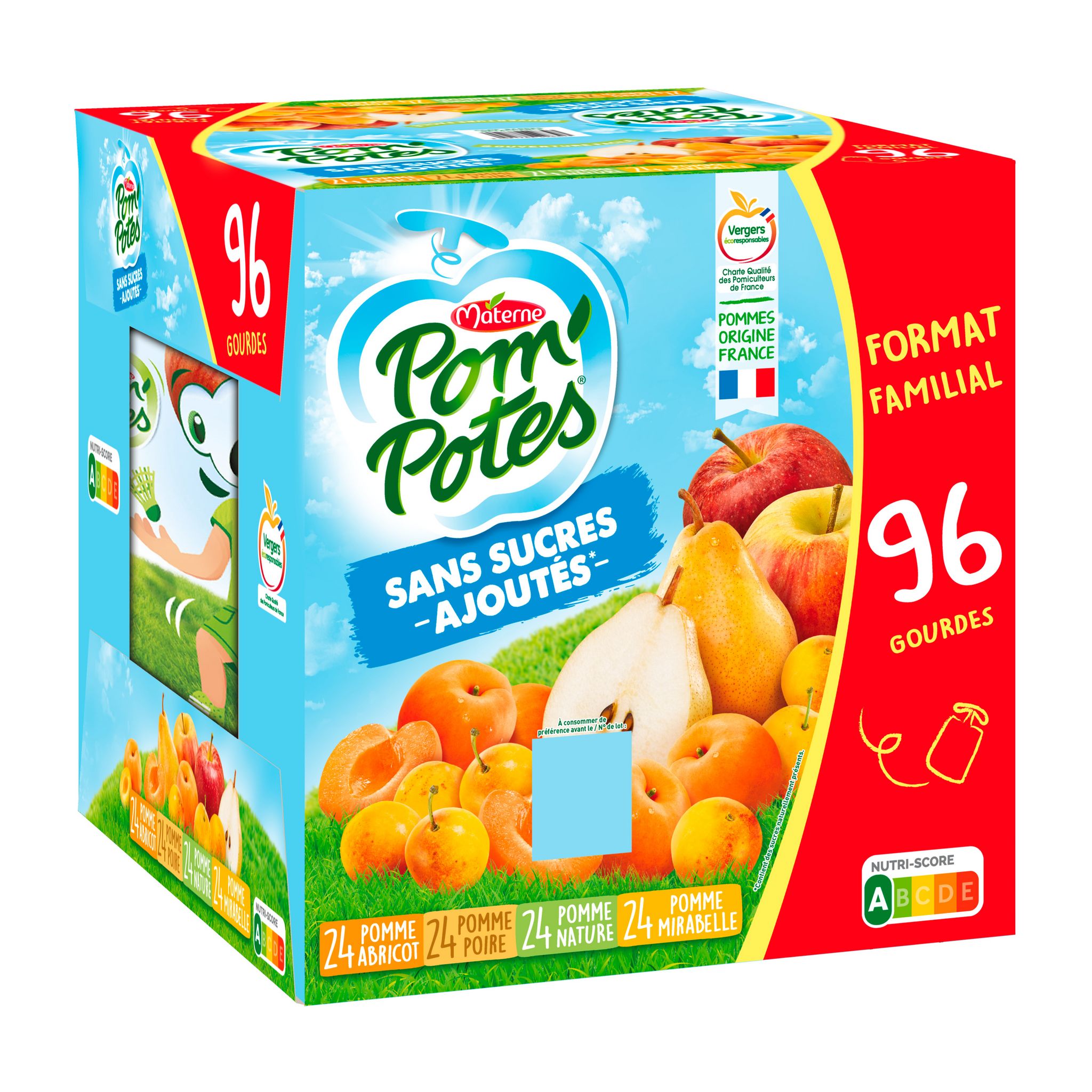POM'POTES Gourdes compote pomme poire abricot mirabelle sans sucres
