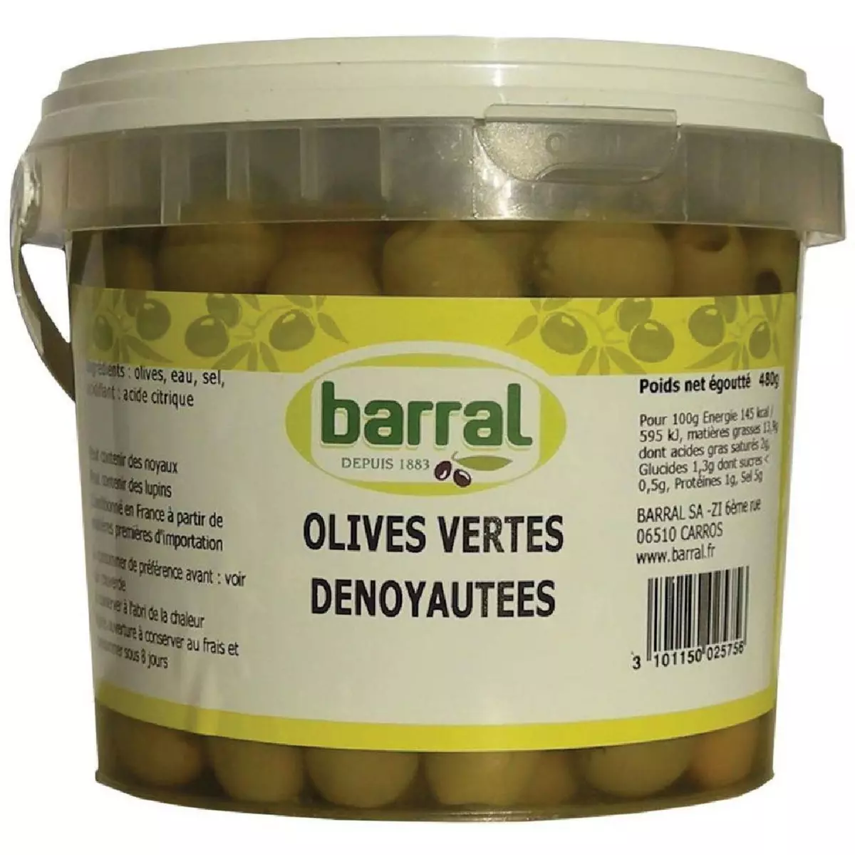BARRAL Olives vertes dénoyautées 1kg