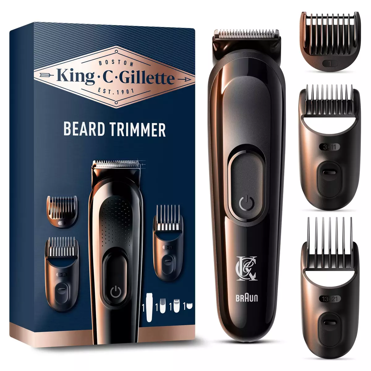 GILLETTE King beard trimmer tondeuse barbe 3 sabots 1 tondeuse + 3 sabots