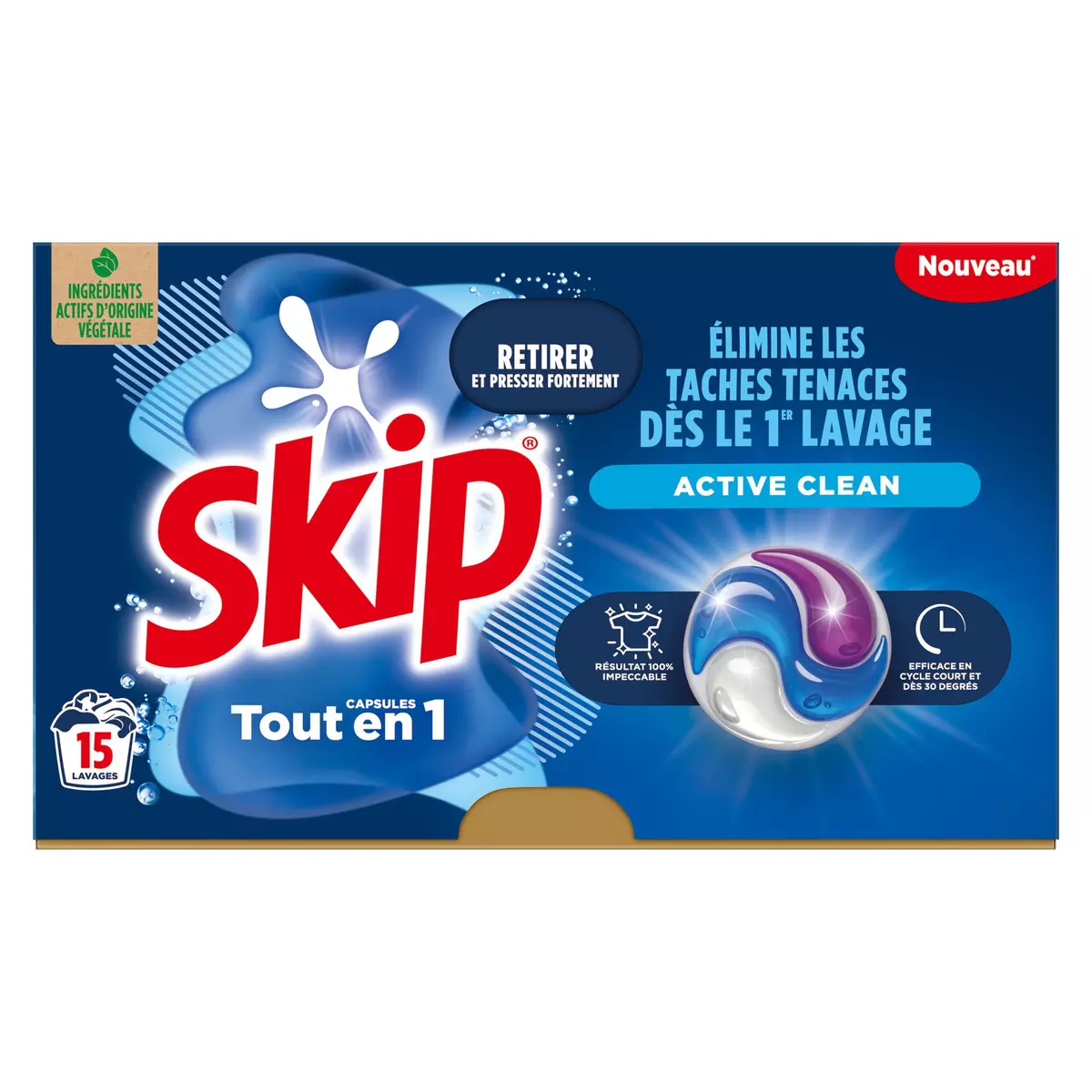 SKIP Lessive capsules 3en1 active clean 15 capsules