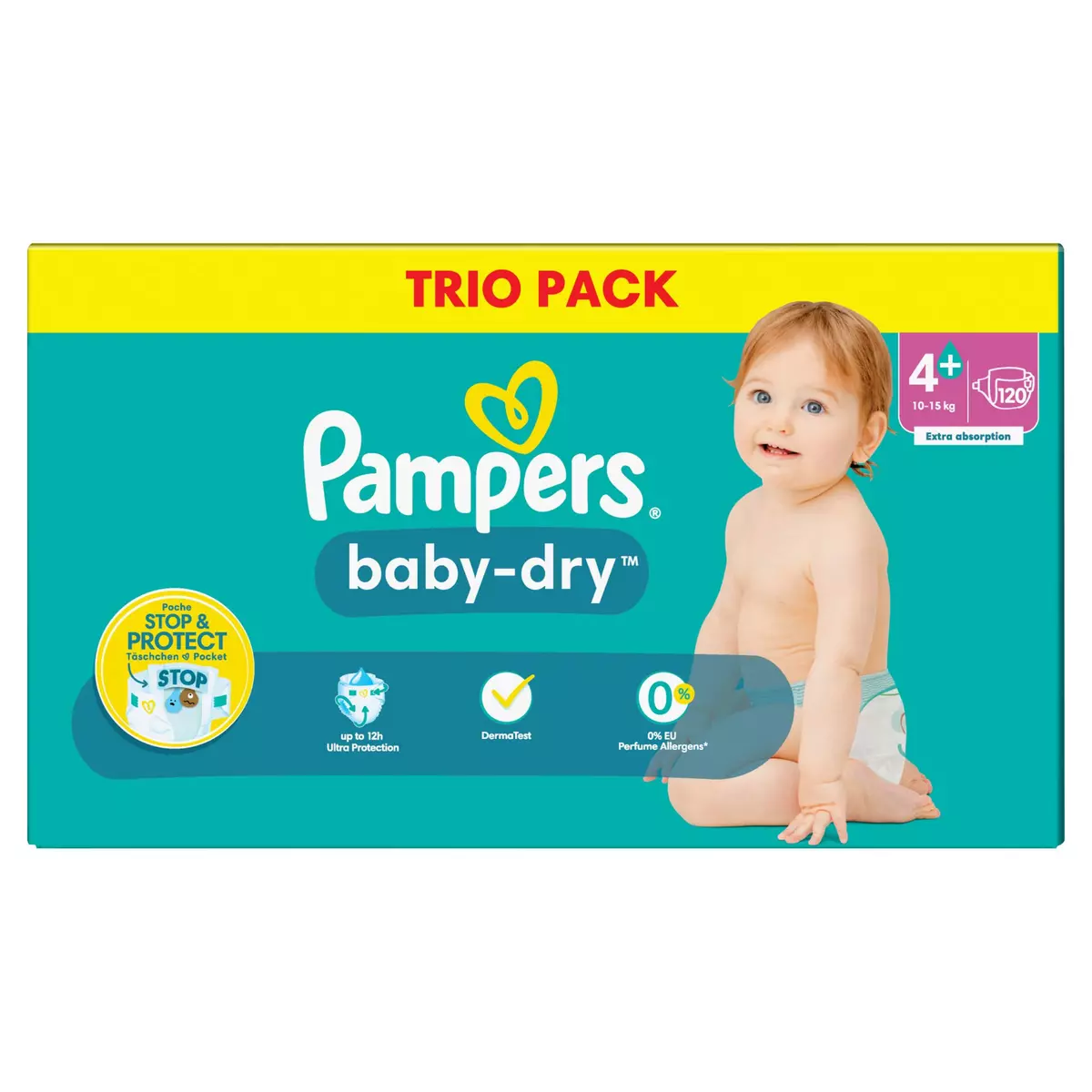 PAMPERS Baby-Dry couches taille 4+ (10-15kg) 120 couches