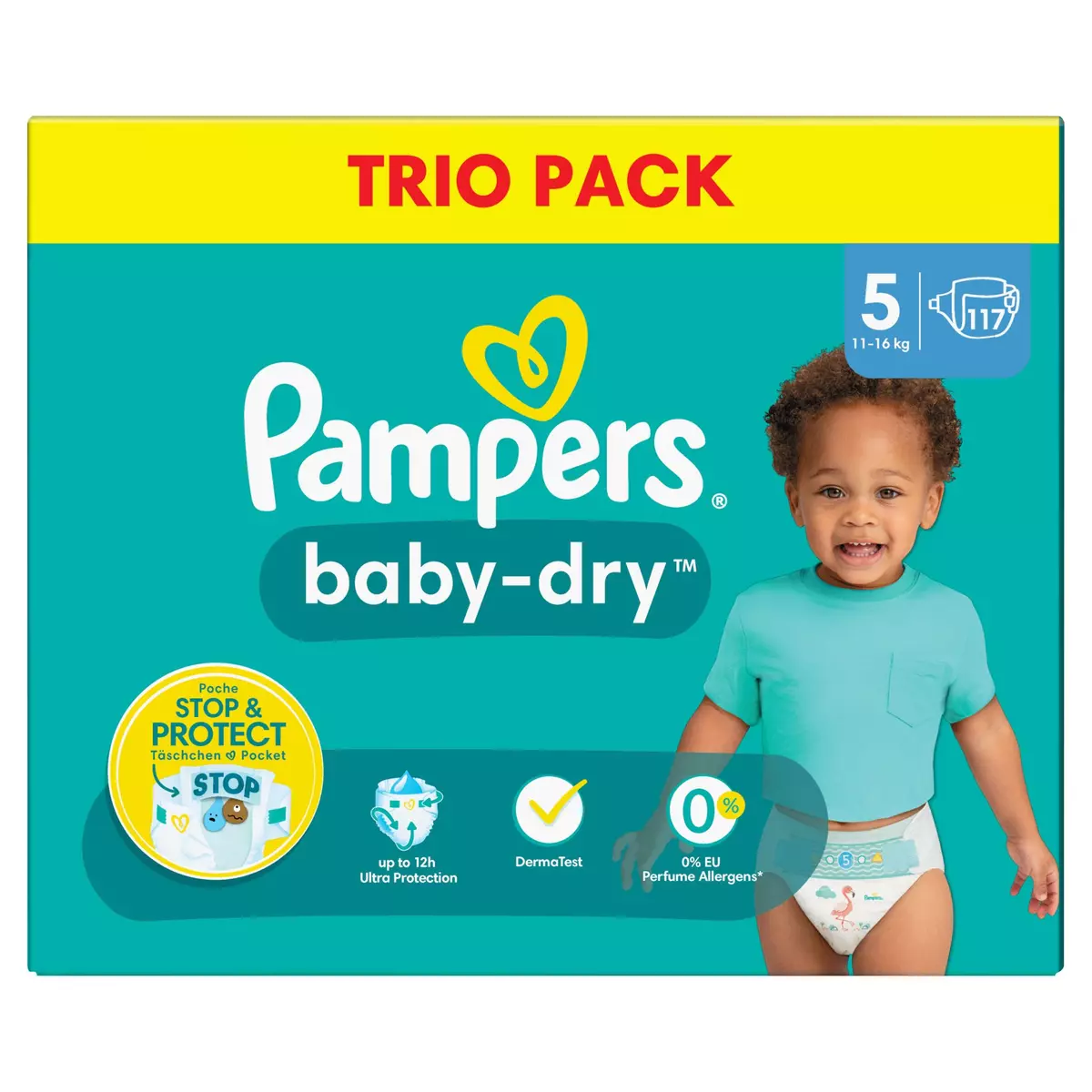 PAMPERS Baby-Dry couches taille 5 (11-16kg) 117 couches pas cher 