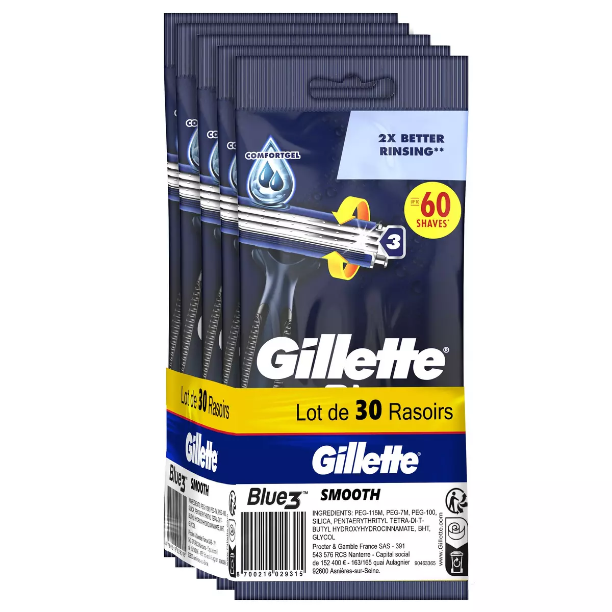 GILLETTE Blue3 smooth rasoirs jetables 5x6 rasoirs