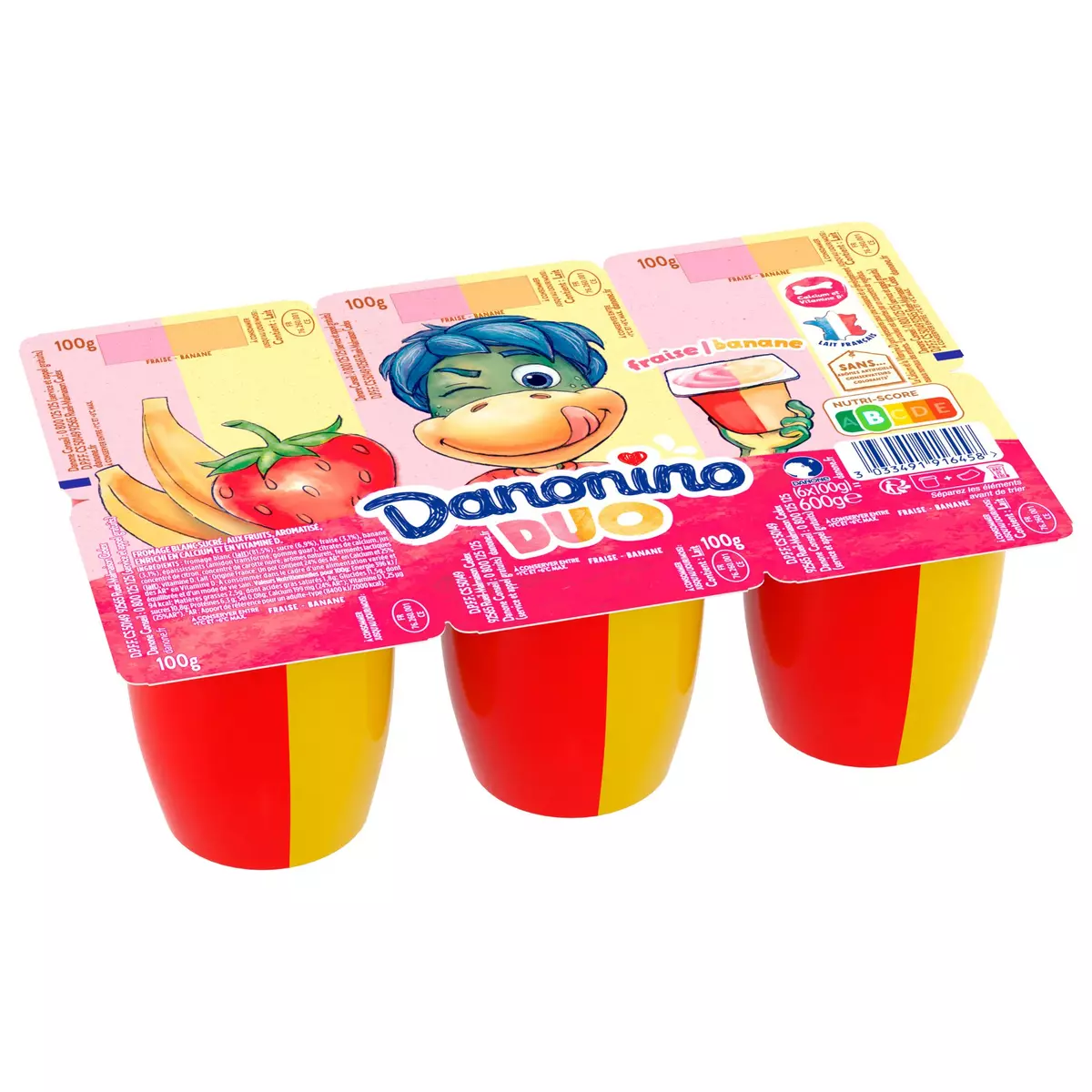 DANONINO Petits suisses aux fruits duo fraise banane 6x100g