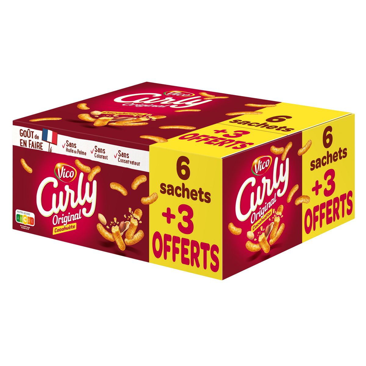 CURLY Biscuits soufflés l'Original à la cacahuète 6 sachets + 3 offerts 9x100g