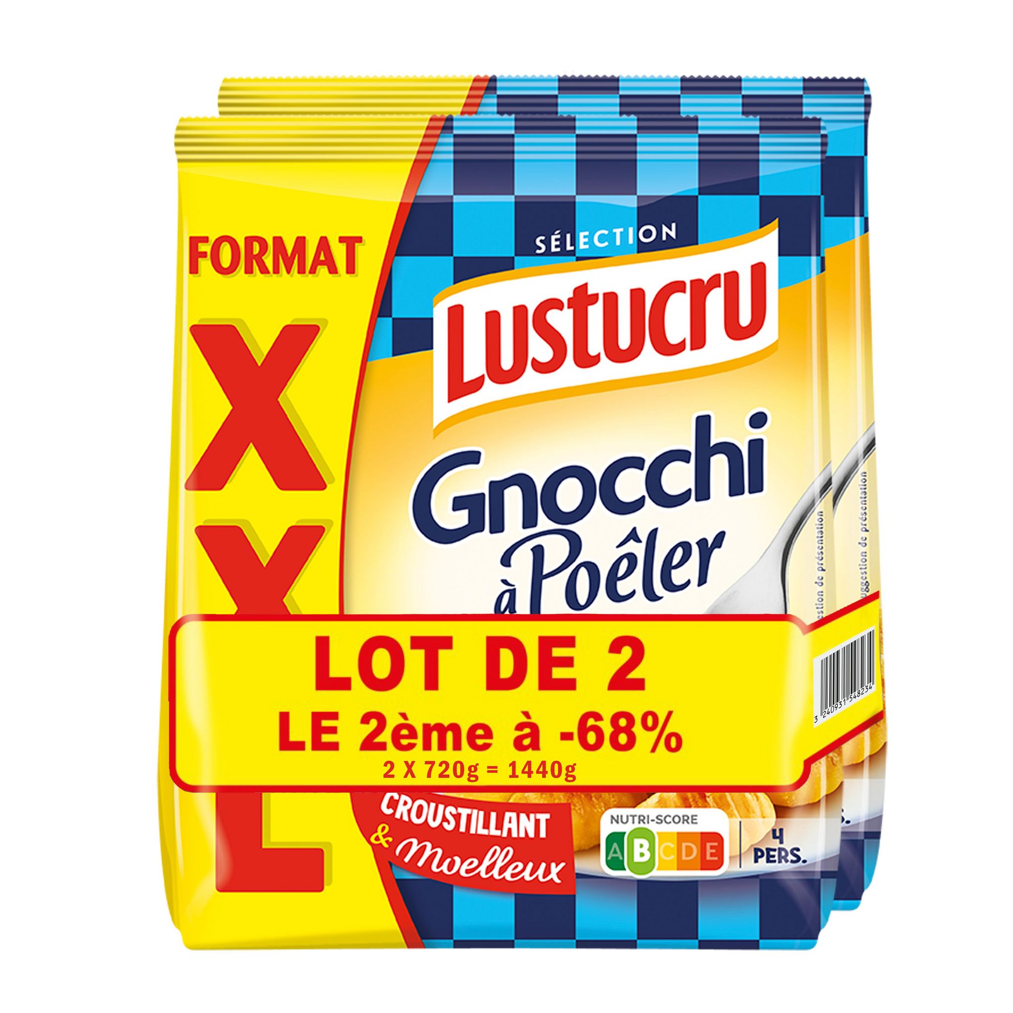 LUSTUCRU Gnocchi à poêler 2X4 parts 2x720g
