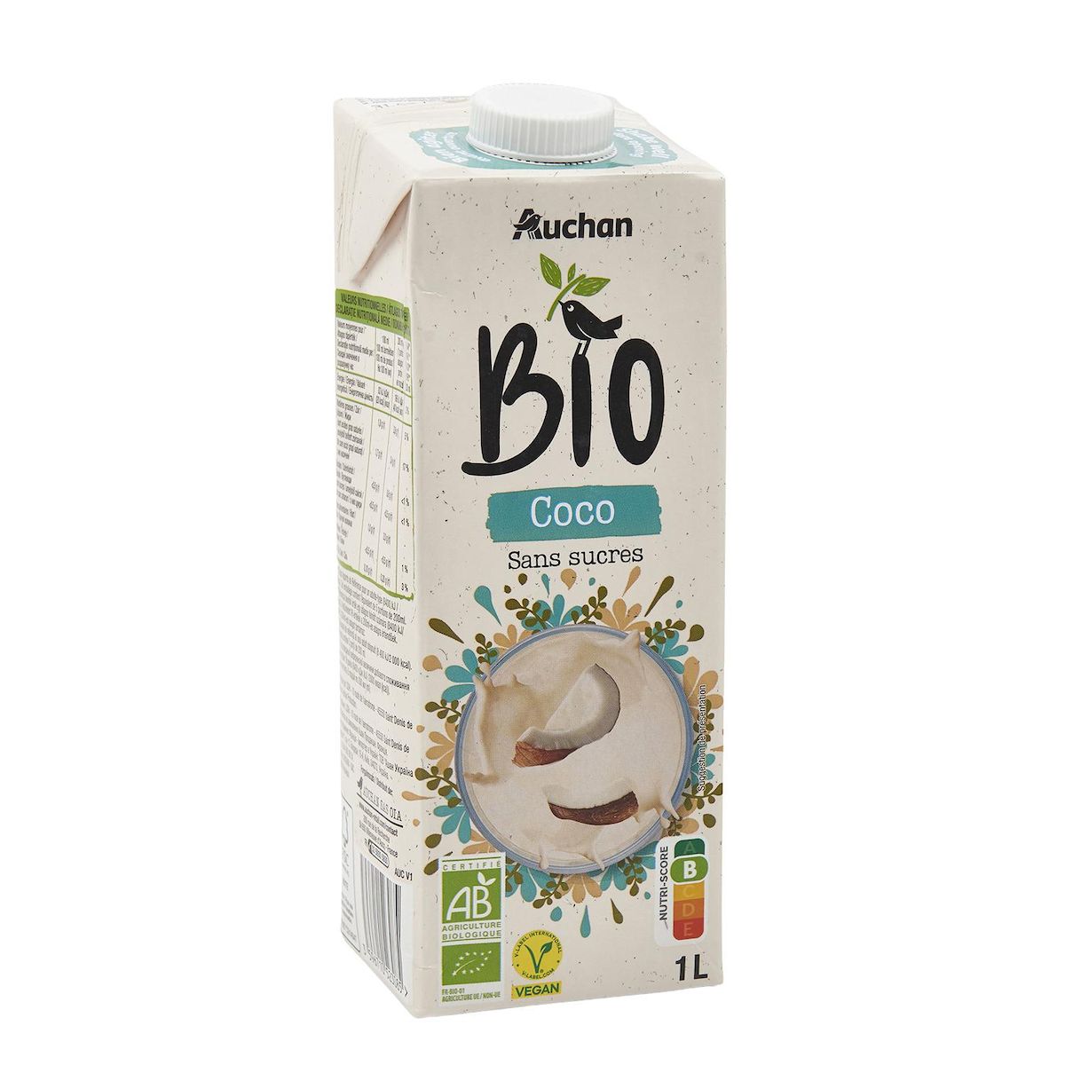 AUCHAN BIO Boisson coco sans sucres 1l