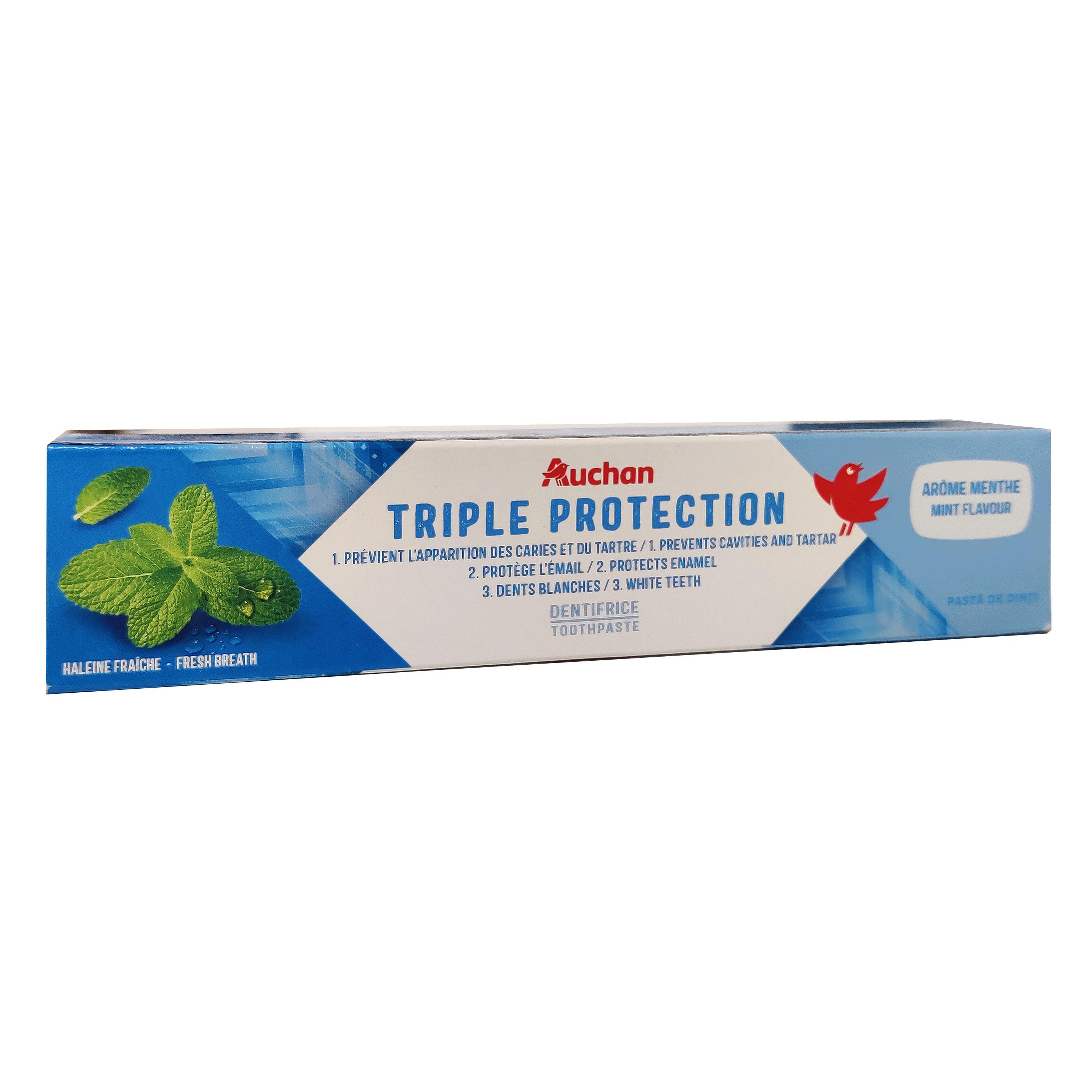 Voir la diapositive 4 : AUCHAN Dentifrice triple protection 3en1 75ml