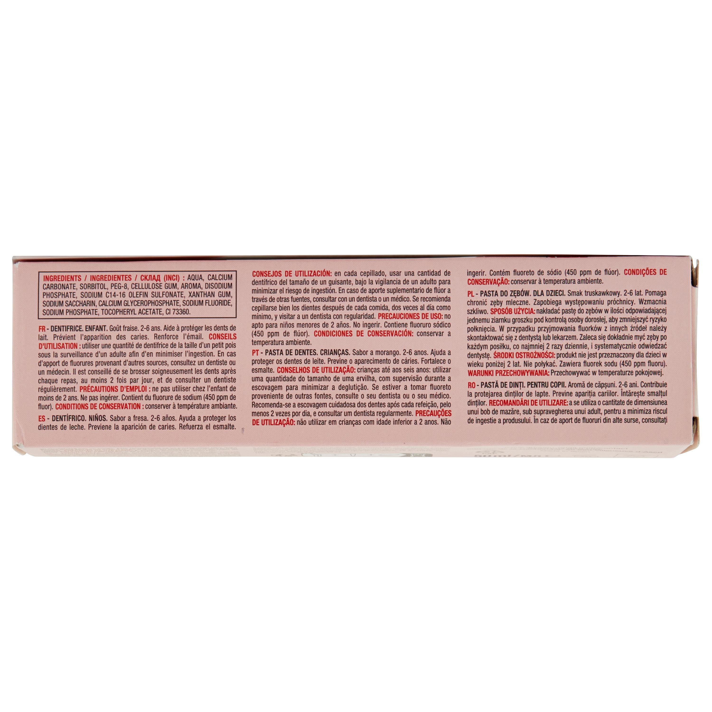 Voir la diapositive 2 : AUCHAN Dentifrice enfant goût fraise 50ml