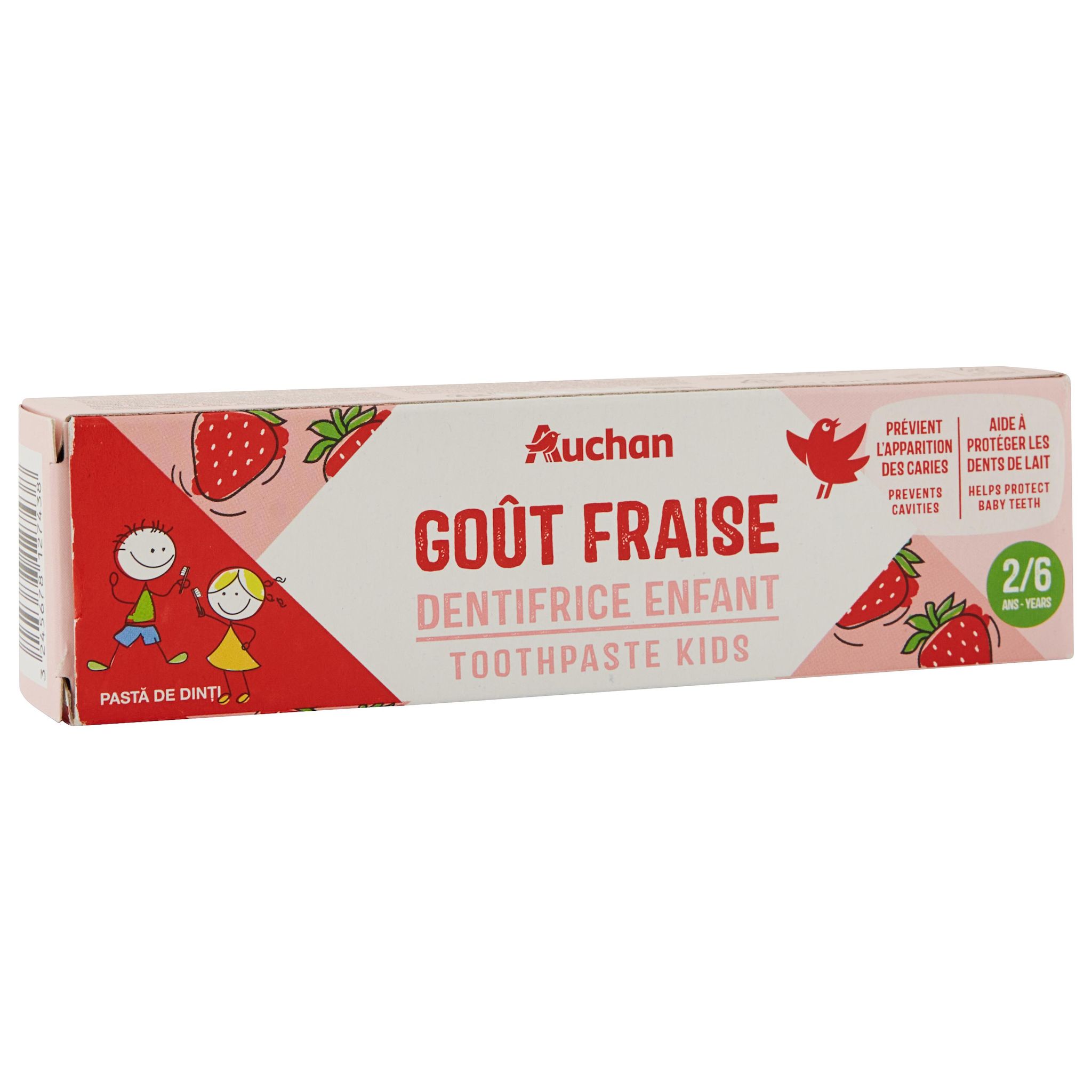 Voir la diapositive 2 : AUCHAN Dentifrice enfant goût fraise 50ml