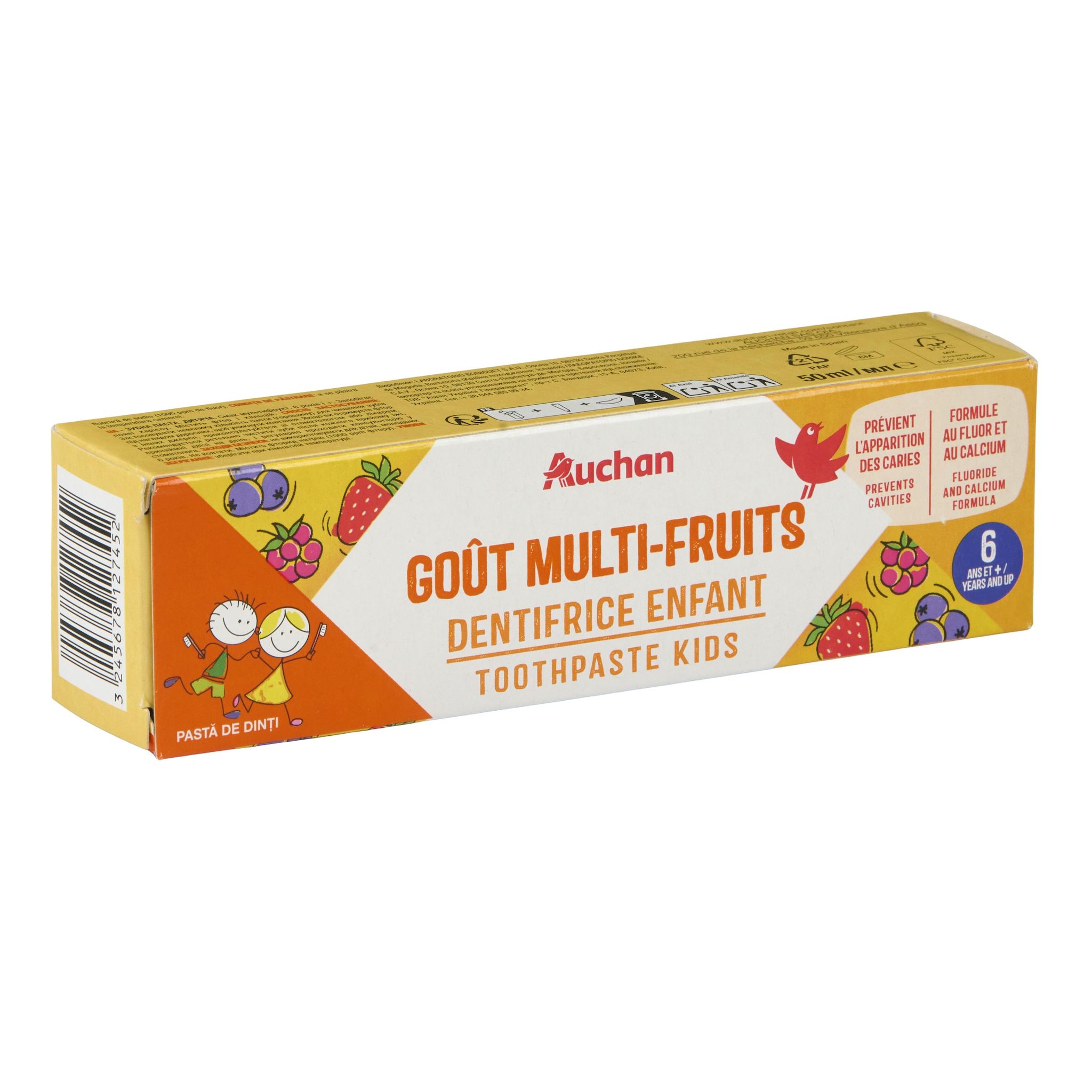 Voir la diapositive 5 : AUCHAN Dentifrice enfant goût multi-fruits 6ans et + 50ml