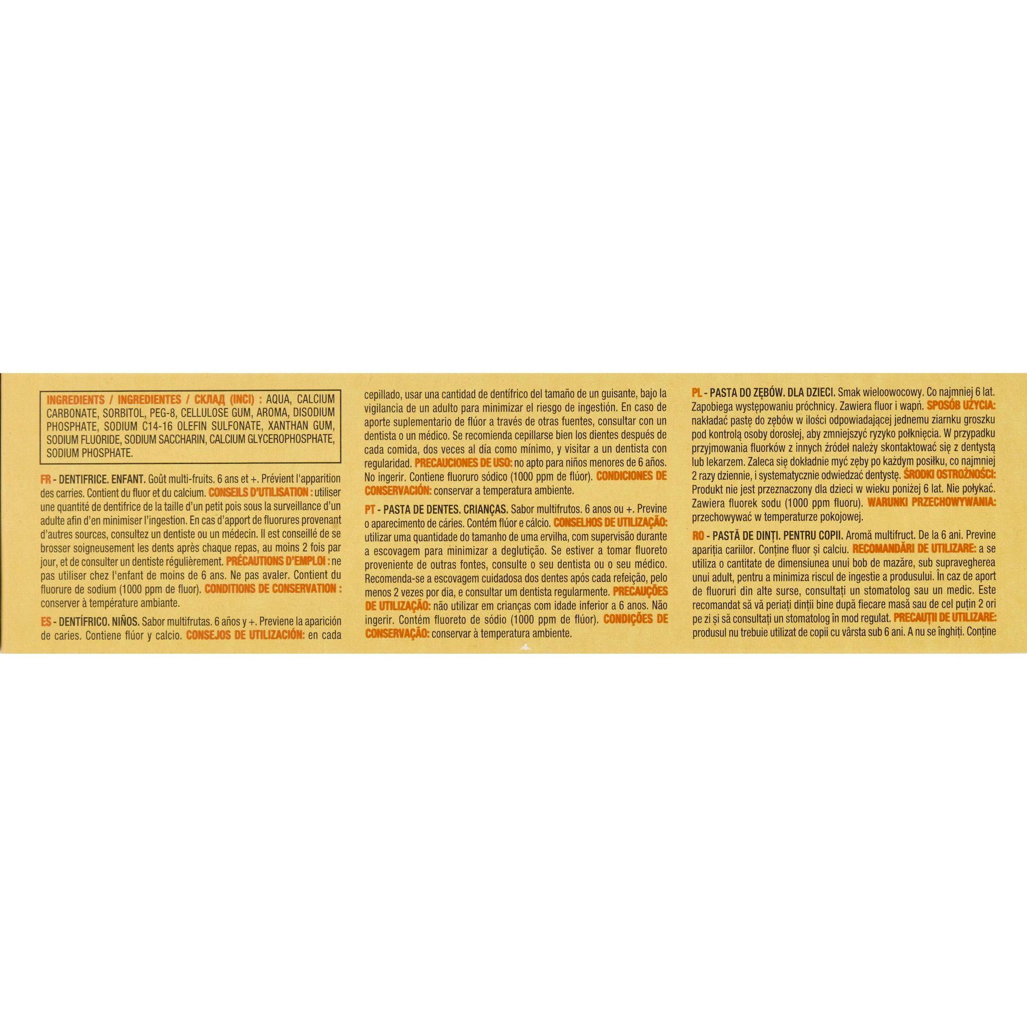 Voir la diapositive 6 : AUCHAN Dentifrice enfant goût multi-fruits 6ans et + 50ml