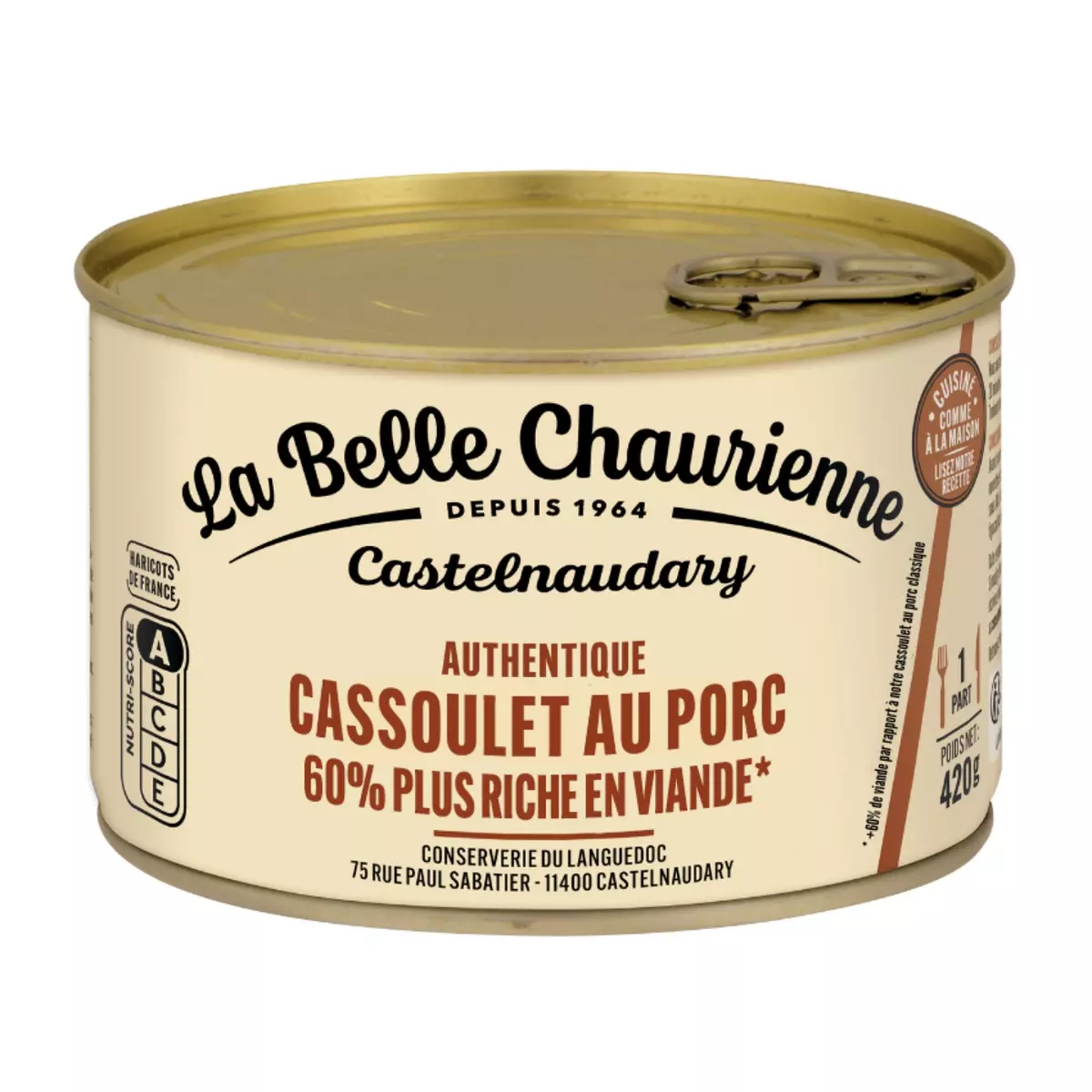 LA BELLE CHAURIENNE Authentique cassoulet au porc en conserve 1 portion 420g