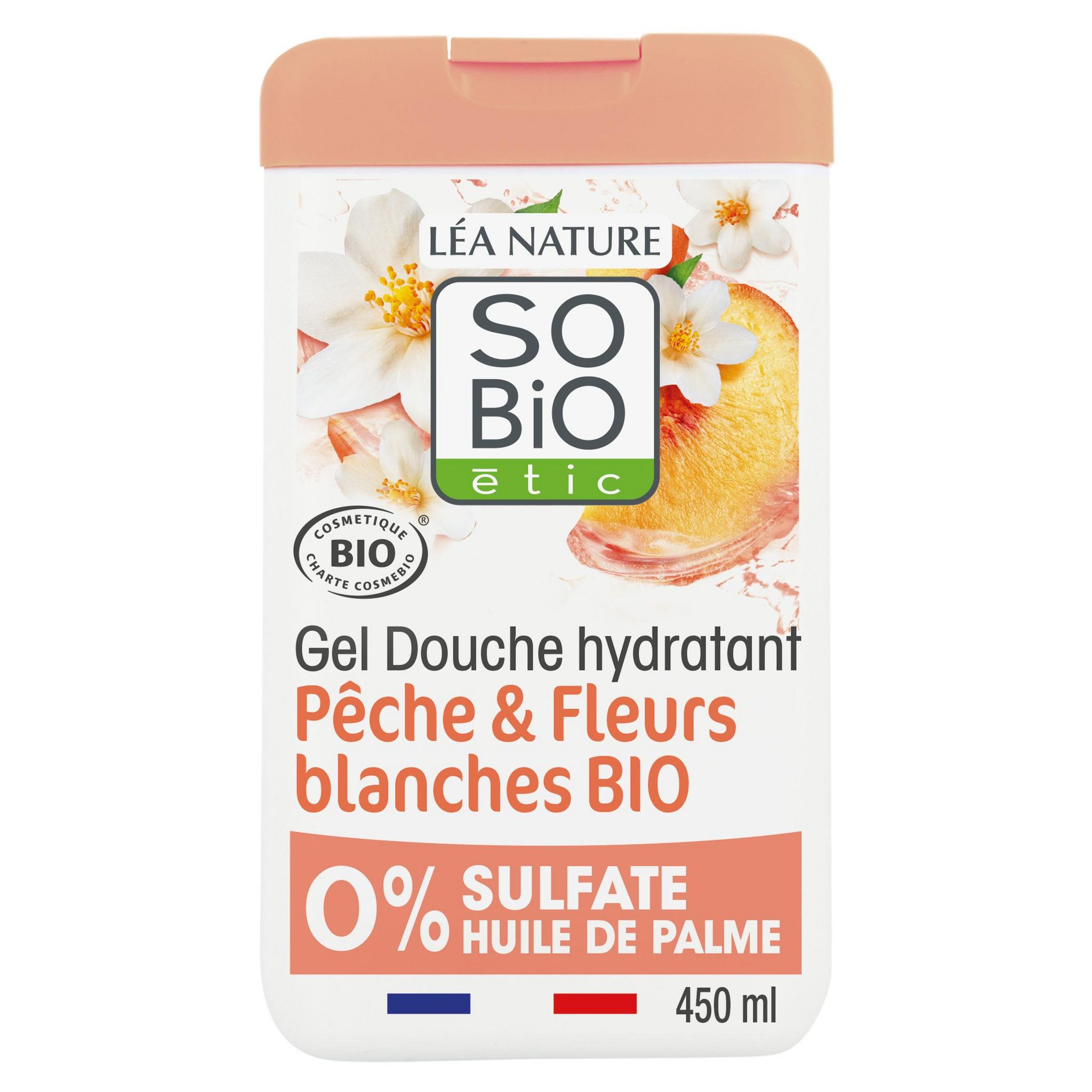 Voir la diapositive 2 : SO BIO ETIC Gel douche hydratant pêche & fleurs blanches bio 450ml