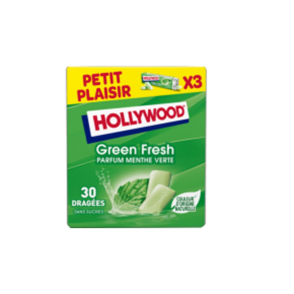 HOLLYWOOD Green fresh chewing-gums menthe verte 3x10 dragées 42g