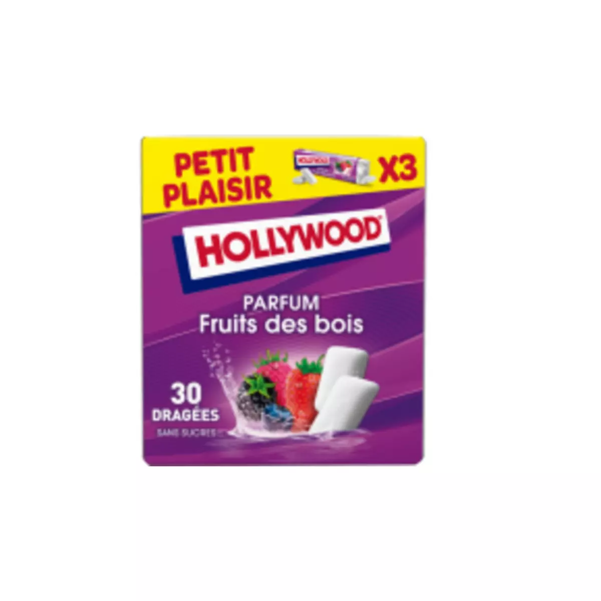 HOLLYWOOD Chewing-gum parfum fruits des bois 3x10 dragées 42g