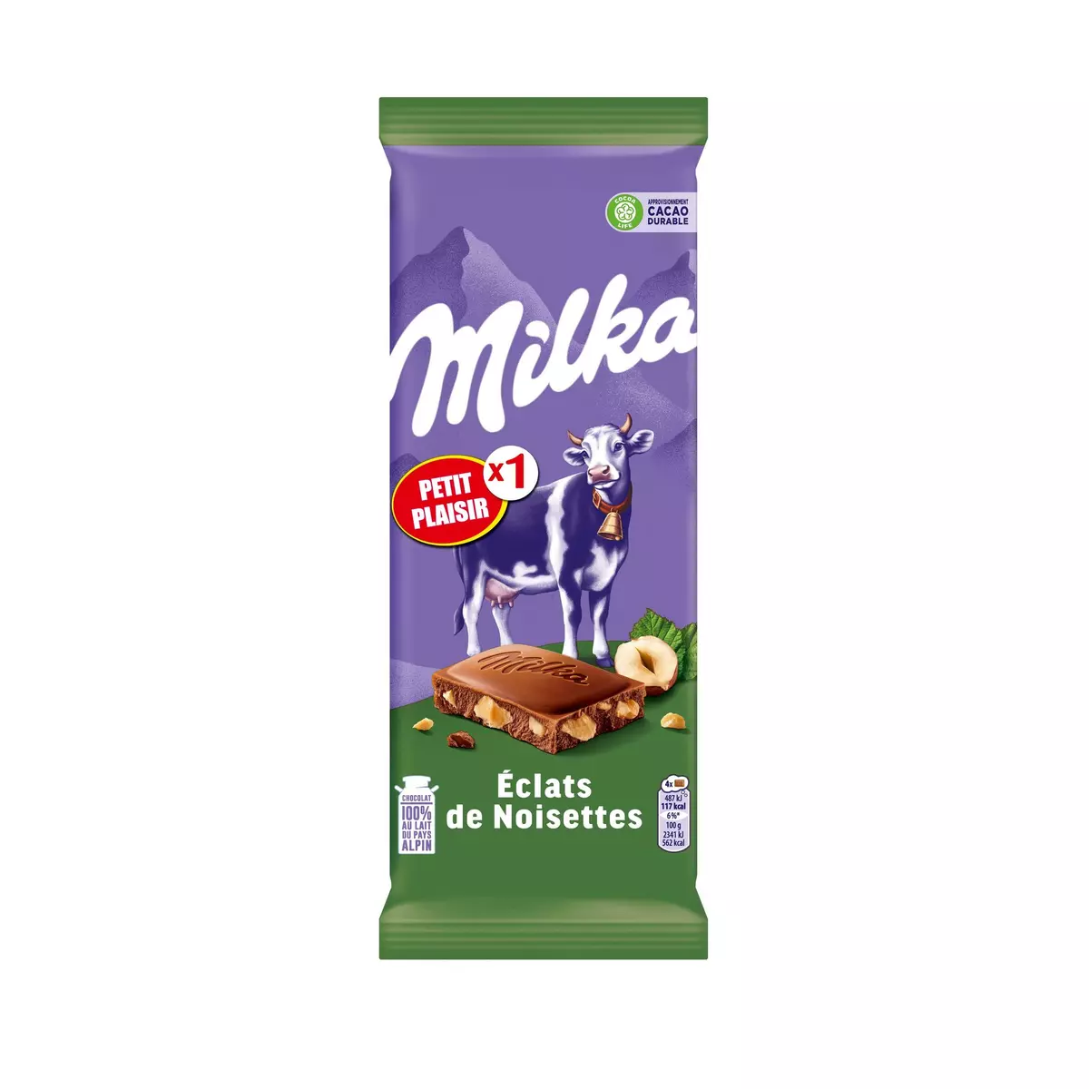 MILKA Tablette de chocolat au lait éclats de noisettes 1 pièce 125g
